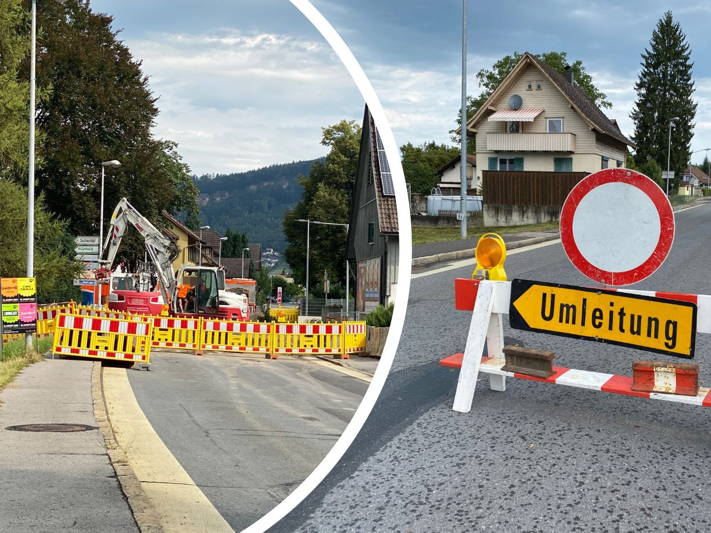 Eine Bausteller erschwert die Durchfahrt durch Wolfurt.