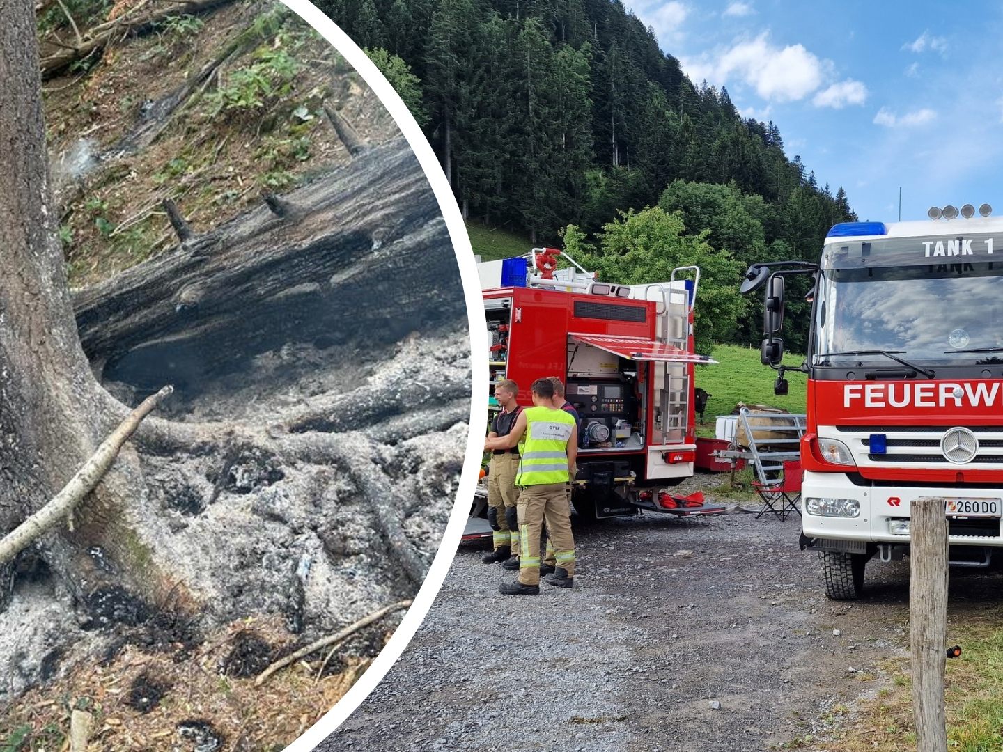 Waldbrand nach Blitzeinschlag in Hohenems.