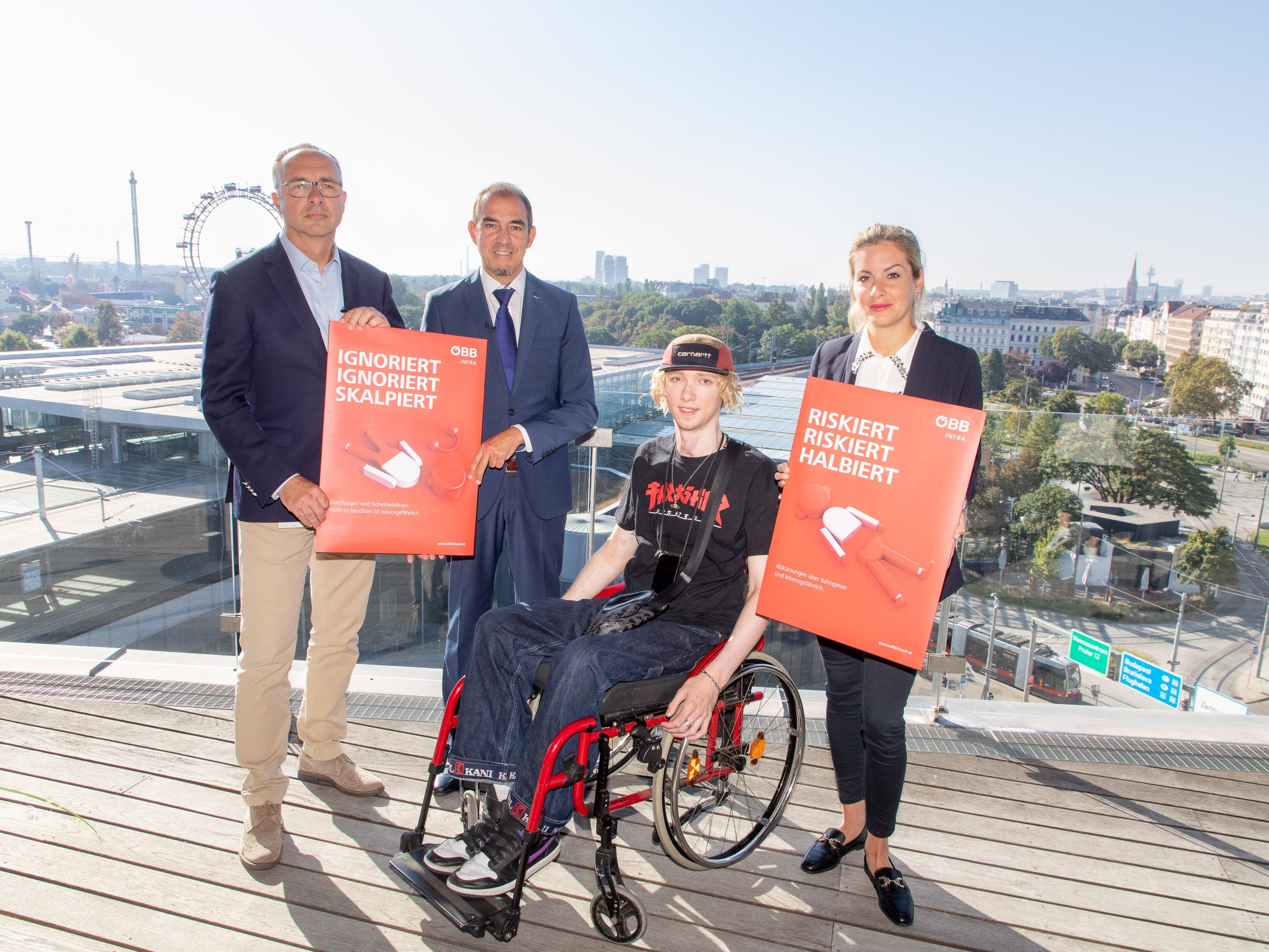 Von links nach rechts: Pluy, Schimanofsky, Laitinen und König. Die ÖBB wollen mit einer Sicherheitskampagne Bewusstsein schaffen.