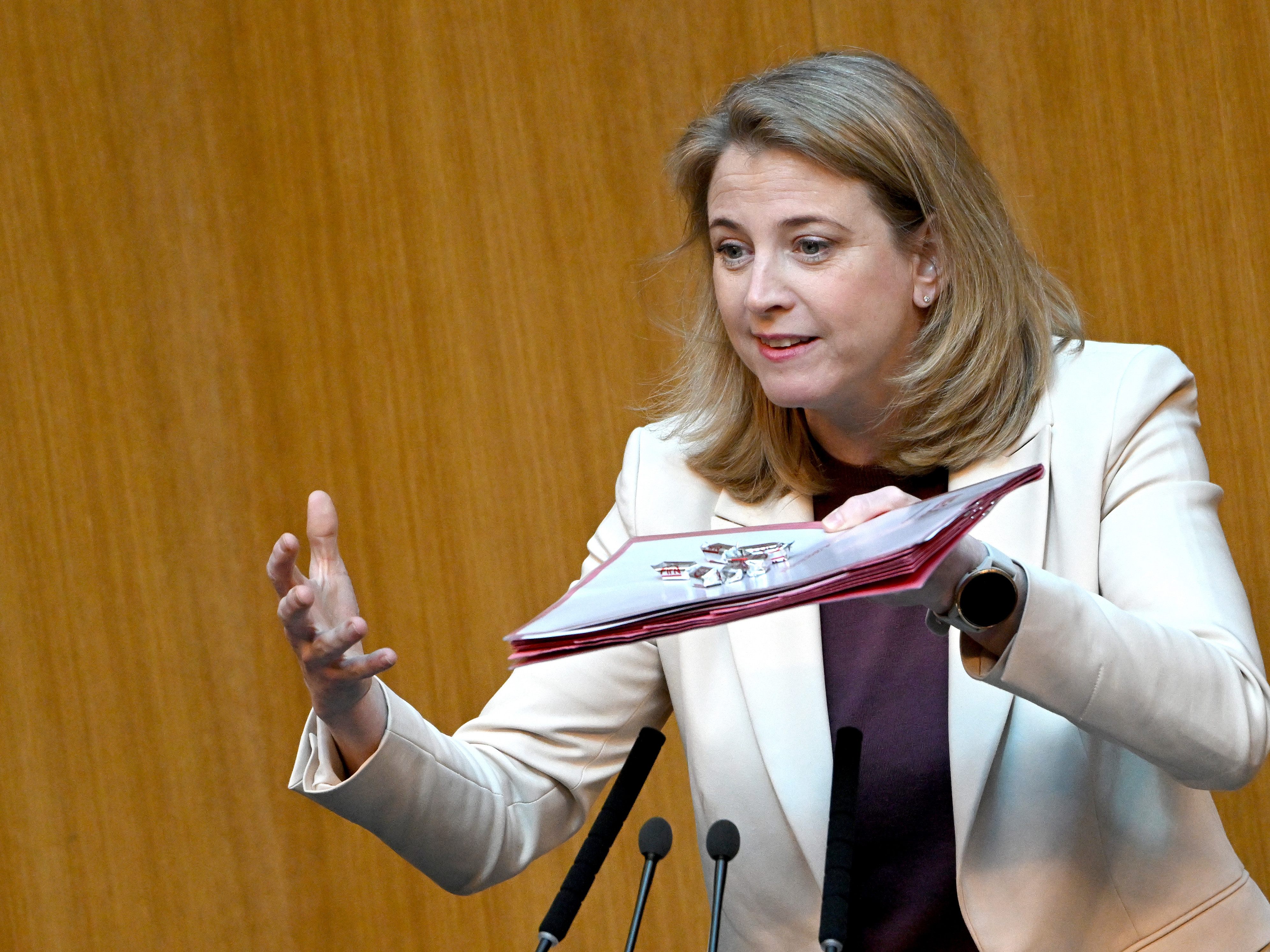 NEOS-Chefin Meinl-Reisinger warnt vor "Dunkeldörfern" und "Dunkelkammern".