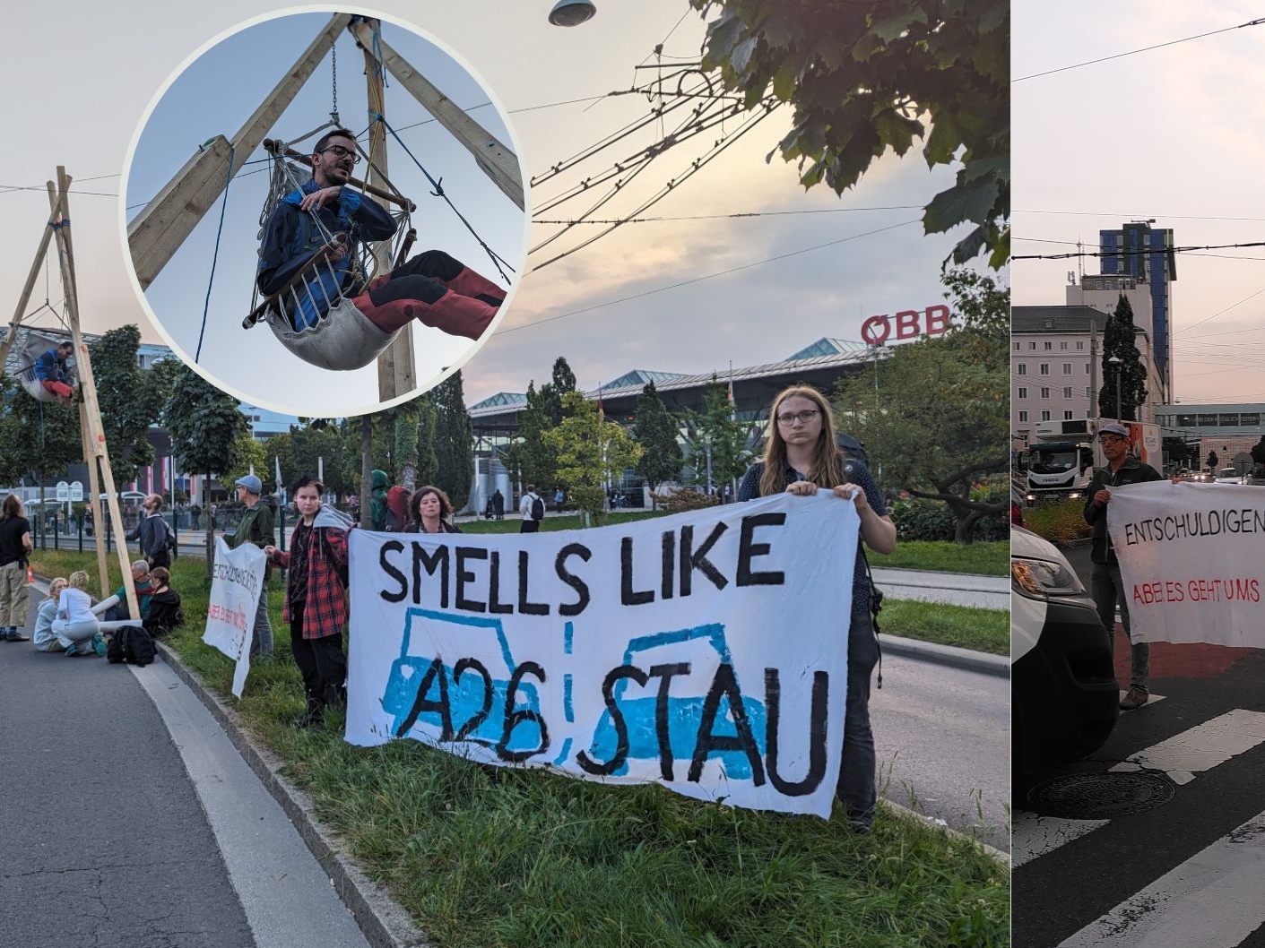 Klimaaktivisten blockierten am Donnerstag die Kärntnerstraße in Linz. Klimaaktivisten blockierten am Donnerstag die Kärntnerstraße in Linz.