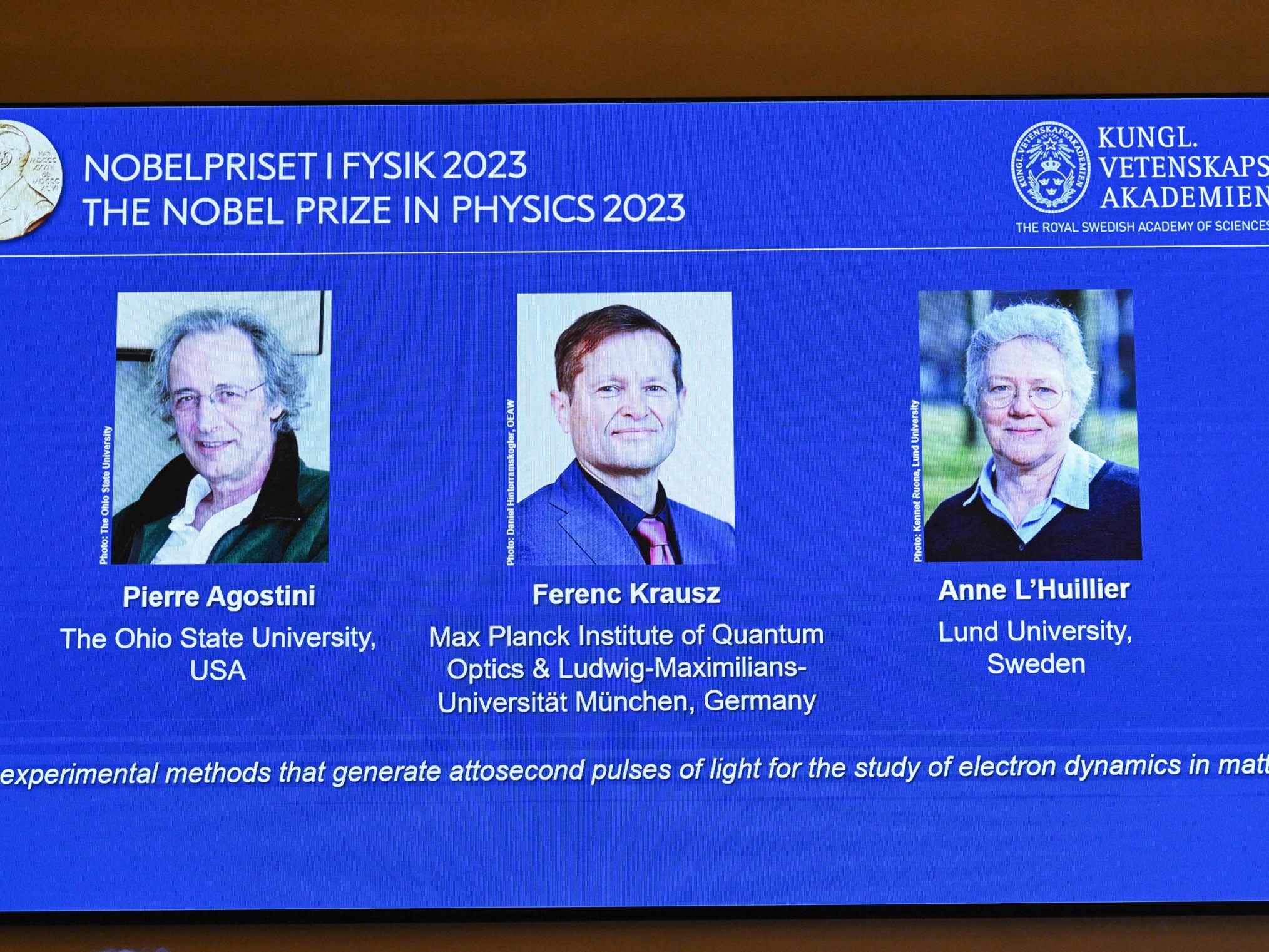 Die Gewinner des Physik-Nobelpreises 2023.