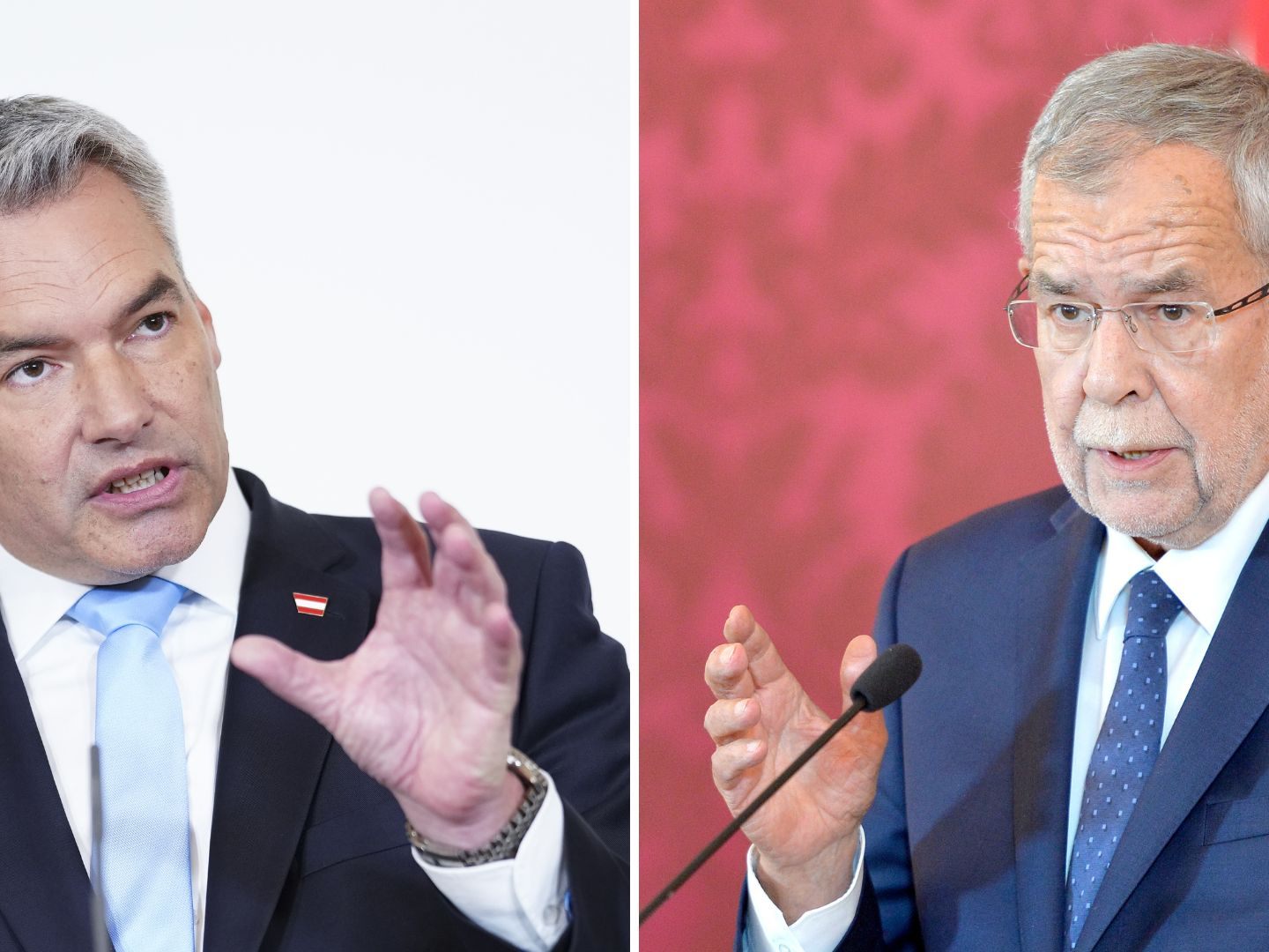 Im Bild: Nehammer (links) und Van der Bellen (rechts). Im Bild: Nehammer (links) und Van der Bellen (rechts).