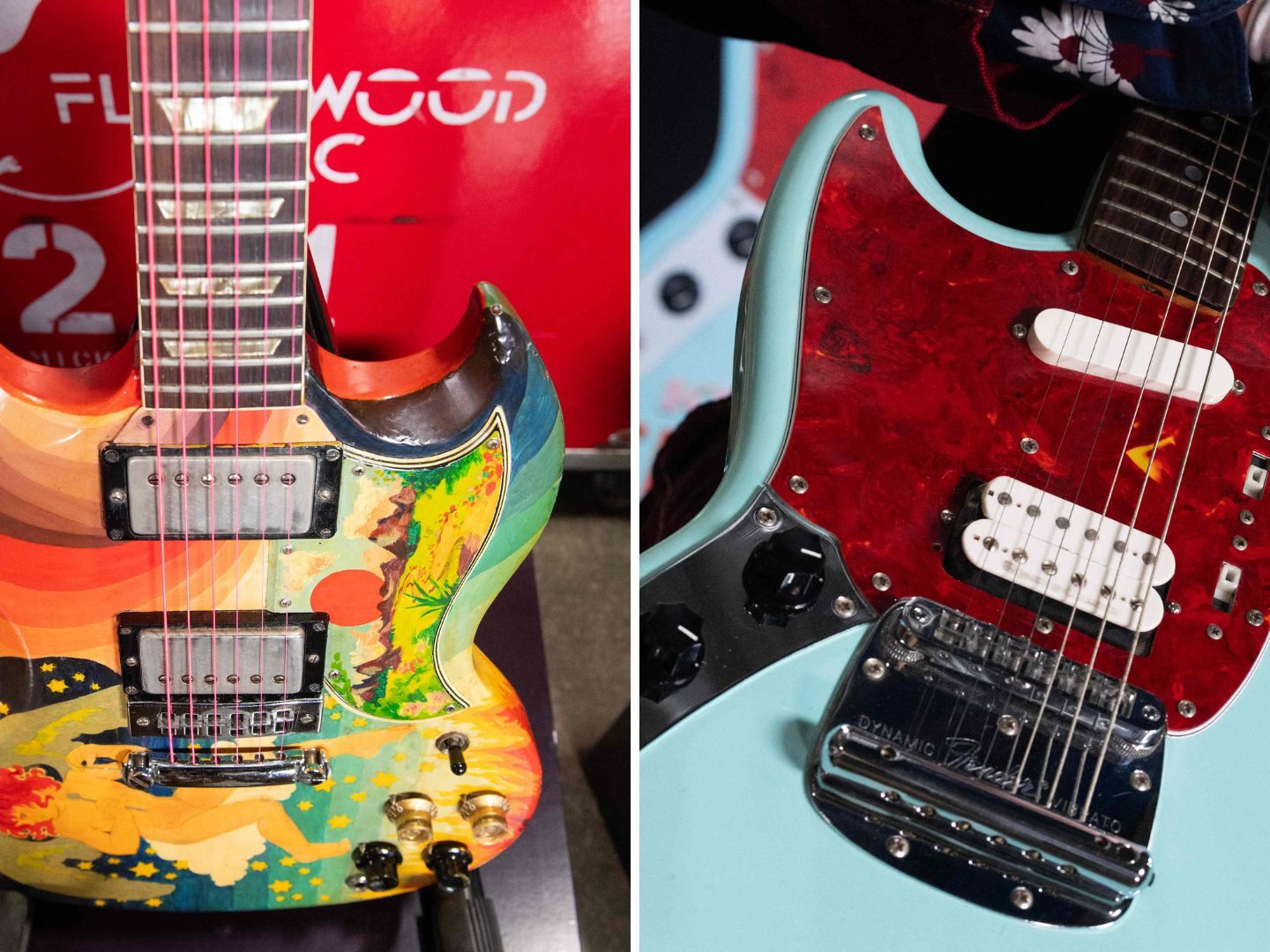 Zwei legendäre E-Gitarren werden versteigert: "The Fool" von Eric Clapton und eine hellblaue Fender Mustang Linkshänder-Gitarre von Kurt Cobain. Zwei legendäre E-Gitarren werden versteigert: "The Fool" von Eric Clapton und eine hellblaue Fender Mustang Linkshänder-Gitarre von Kurt Cobain.