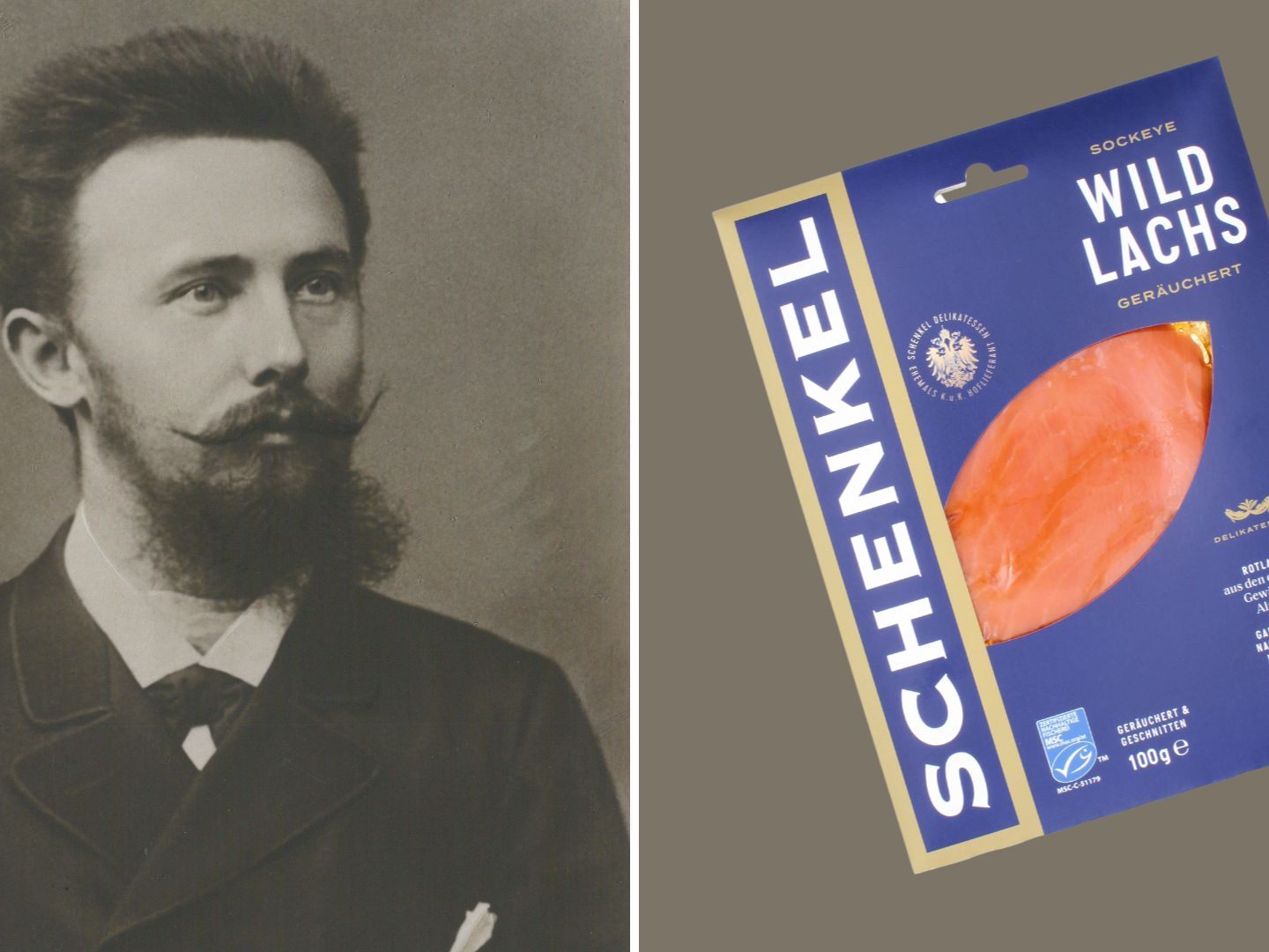 Links der Gründer der Firma, Heinrich Schenkel, rechts ein Produkt im neuen Design. Links der Gründer der Firma, Heinrich Schenkel, rechts ein Produkt im neuen Design.