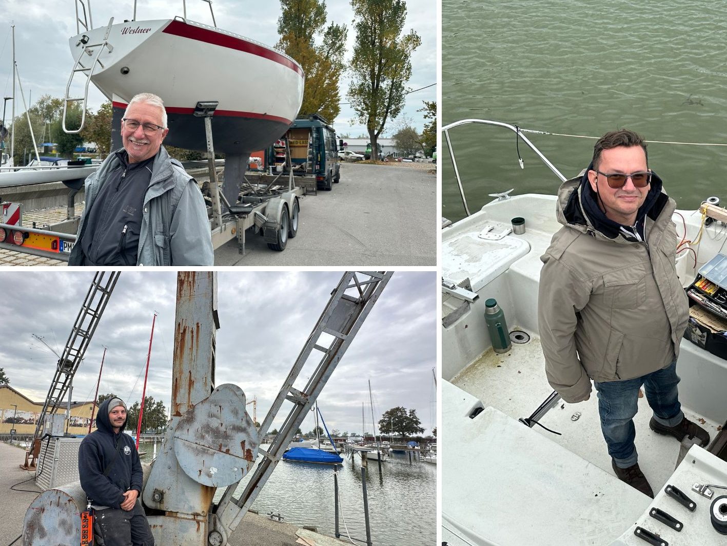 Der Harder Hafen wird derzeit winterfest gemacht. Boote werden aus dem See geholt.