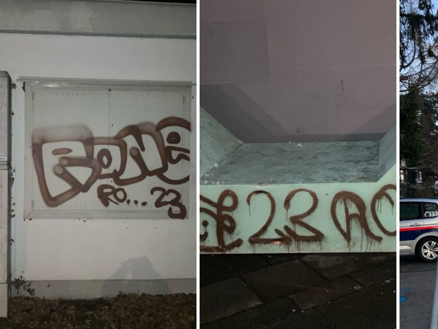 Die Polizei sucht drei unbekannte Sprayer in NÖ. Die Polizei sucht drei unbekannte Sprayer in NÖ.