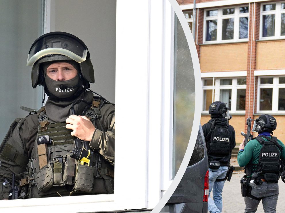 Vermummte Polizeikräfte umstellten das Gebäude