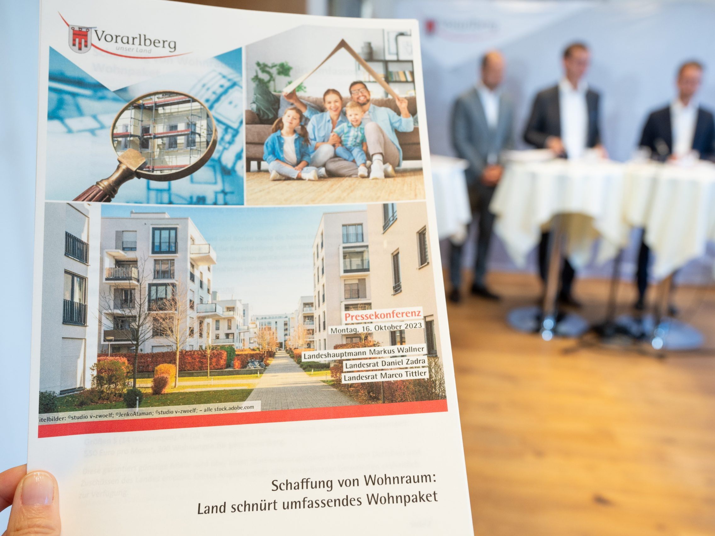 Stellten das neue Wohnbaupaket der Landesregierung vor: Landesrat Marco Tittler, Landeshauptmann Markus Wallner und Landesrat Daniel Zadra