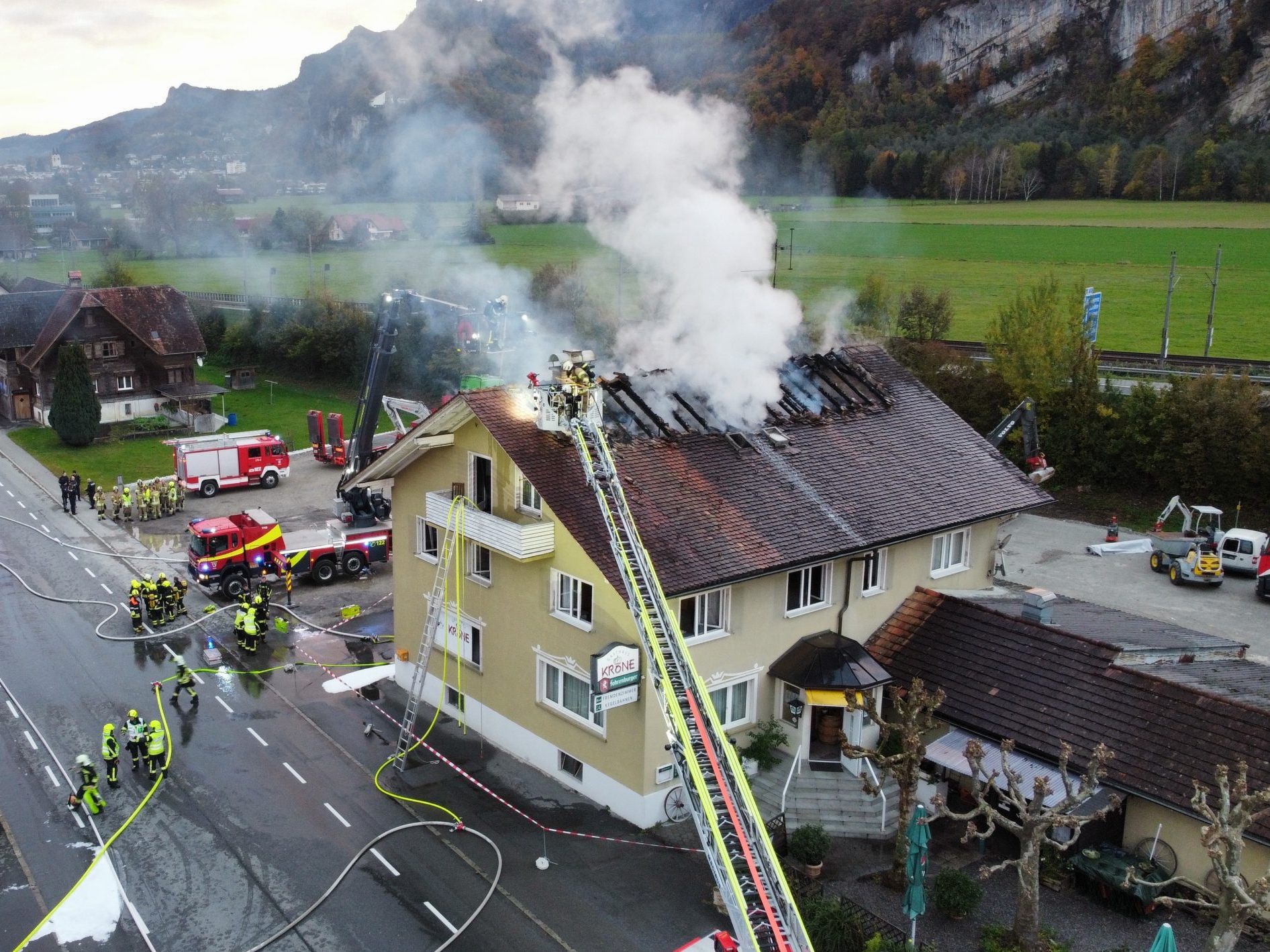 Großbrand in Koblach am Montagmorgen.