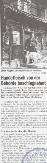 Die Vorarlberger Nachrichten berichteten am 19. September 1992 über den Lustenauer Hundemetzger.