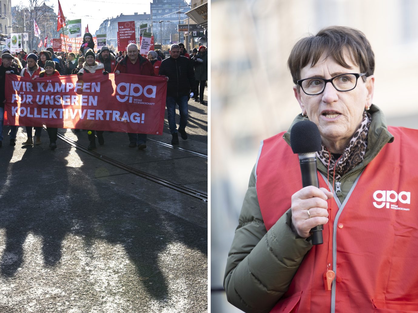 Die Gewerkschaft machte eine Kundgebung am Wiener Reumannplatz.