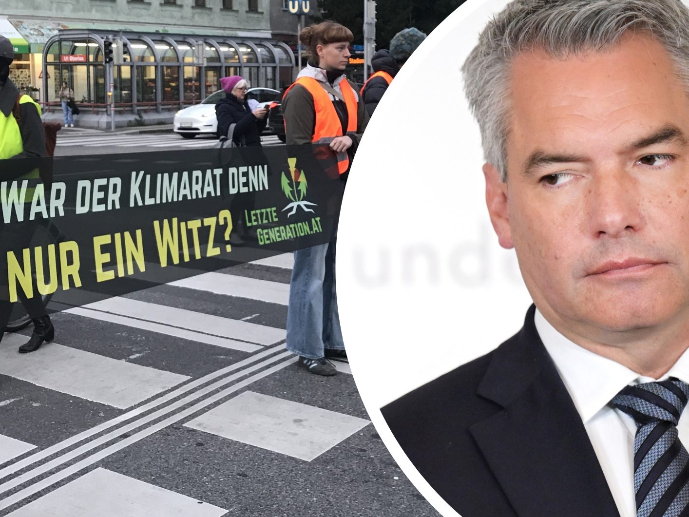 Kanzler Nehammer begrüt es, dass Menschen, die für Klimaschutz protestieren, wie eine kriminelle Vereinigung behandelt werden.