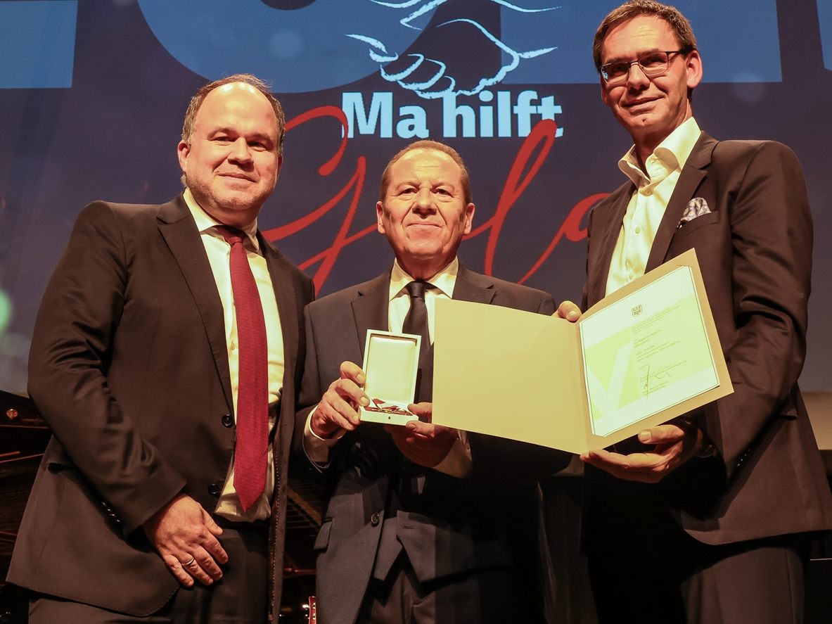 VN-Chefredakteur Gerold Riedmann, Roberto Kalin, Landeshauptmann Markus Wallner