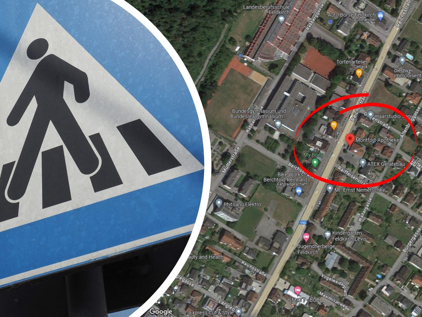 Zwei Frauen gleichzeitig wurden auf einem Schutzweg in Feldkirch angefahren. Zwei Frauen gleichzeitig wurden auf einem Schutzweg in Feldkirch angefahren.
