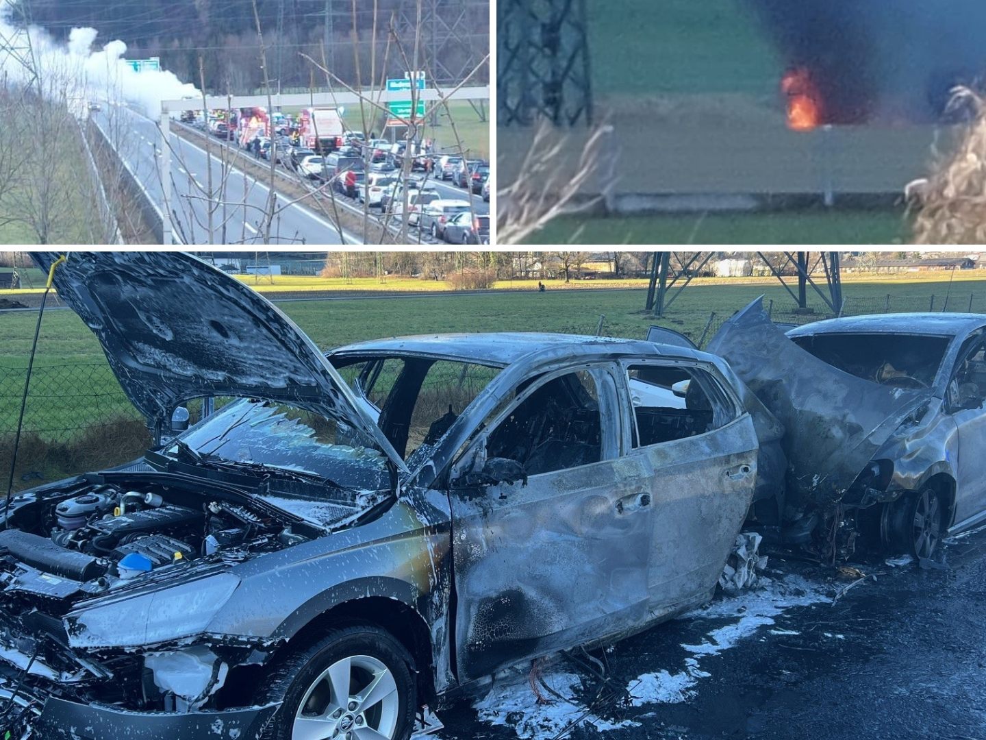 Zwei Autos brannten auf der A14 bei Bludenz.
