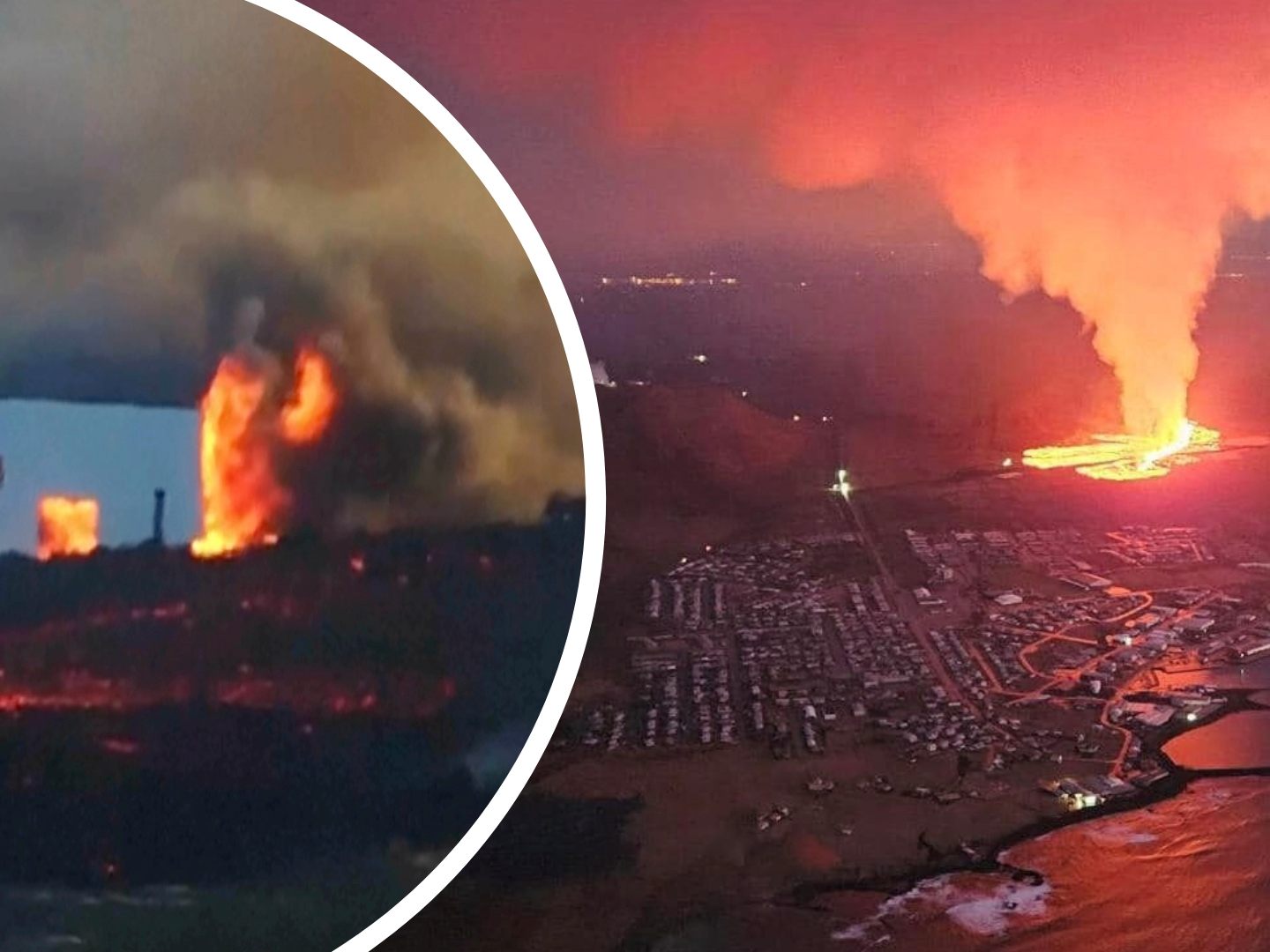 Am Sonntagabend erreichte die Lava den evakuierten Küstenort Grindavík. Am Sonntagabend erreichte die Lava den evakuierten Küstenort Grindavík.