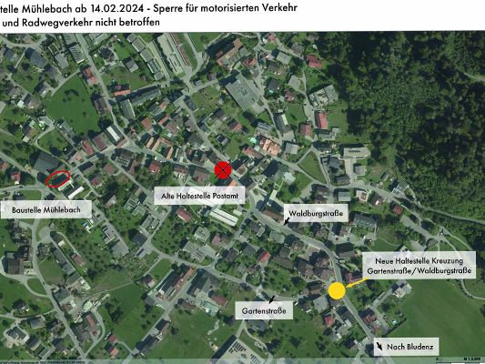 Baustelle Mühlebach, Bushaltestellen-Übersicht Baustelle Mühlebach, Bushaltestellen-Übersicht