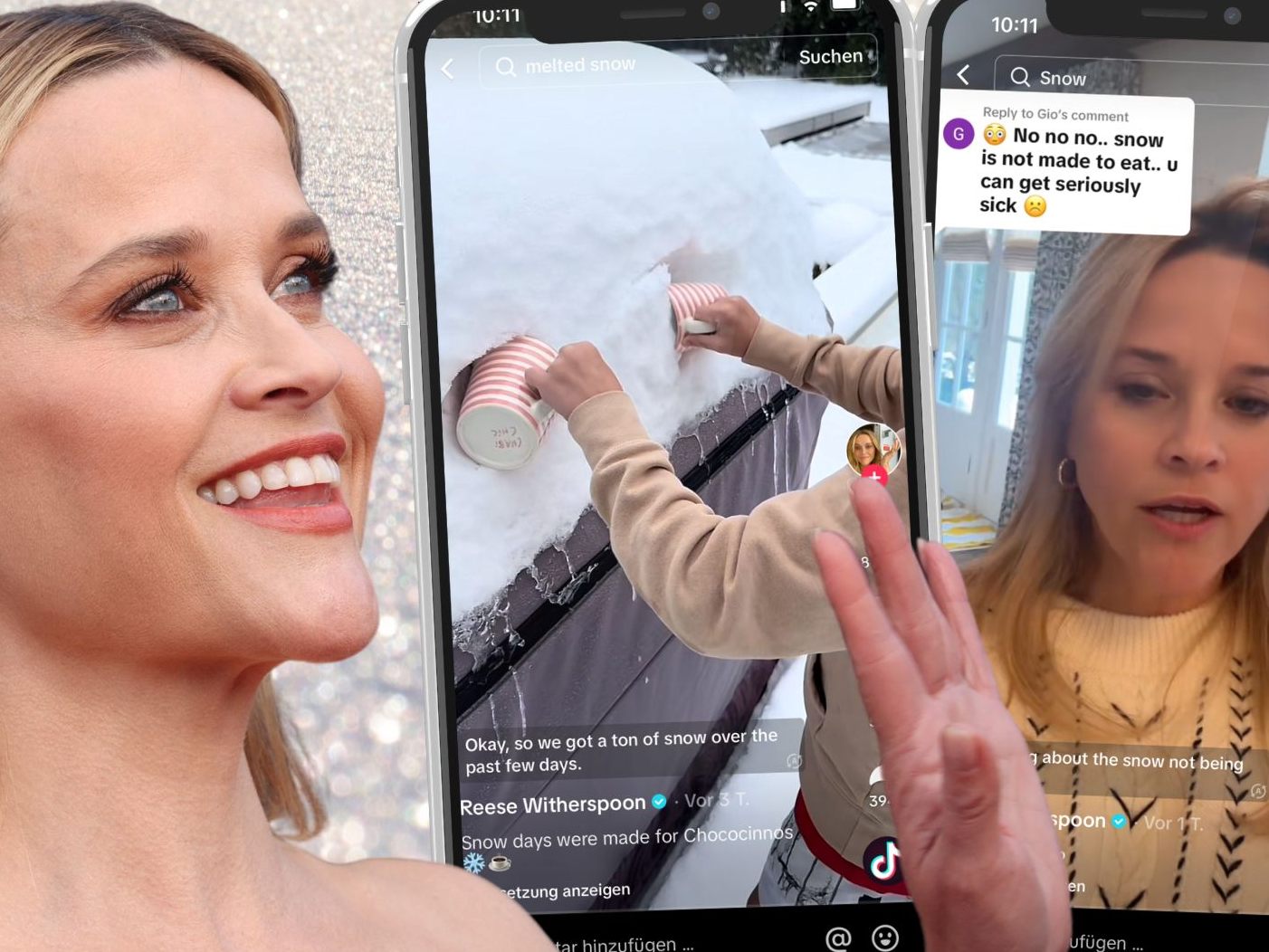 Reese Witherspoon löst mit Schneekonsum Online-Hygienedebatte aus. Reese Witherspoon löst mit Schneekonsum Online-Hygienedebatte aus.