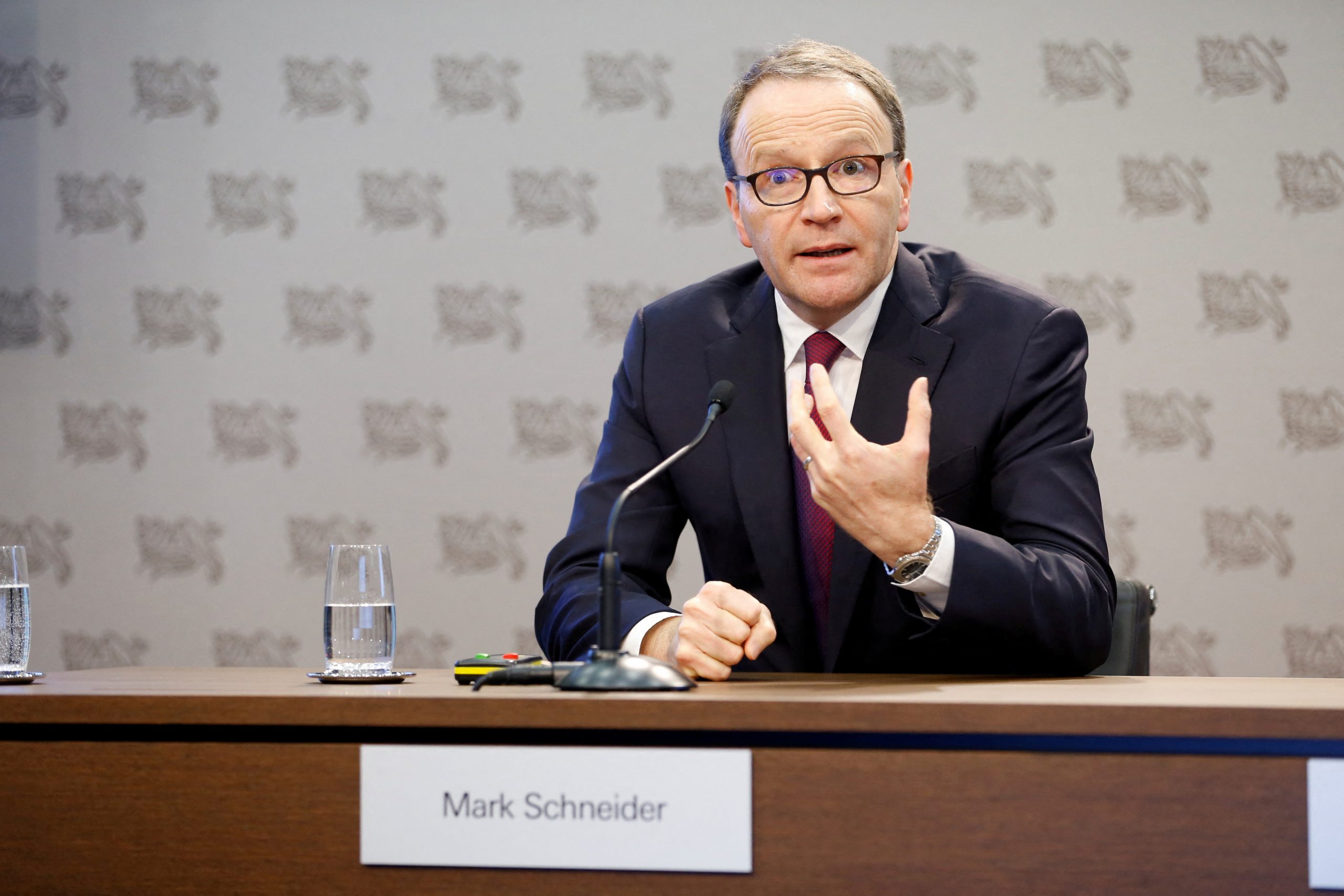 Nestlé-Vorstandsvorsitzender Mark Schneider spricht während einer Pressekonferenz am Firmensitz in Vevey, Schweiz, am 13. Februar 2020.