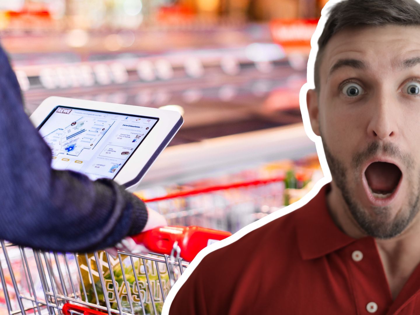 Der digitale Einkaufswagen unterstützt Kunden beim Einkauf im Supermarkt. Der digitale Einkaufswagen unterstützt Kunden beim Einkauf im Supermarkt.