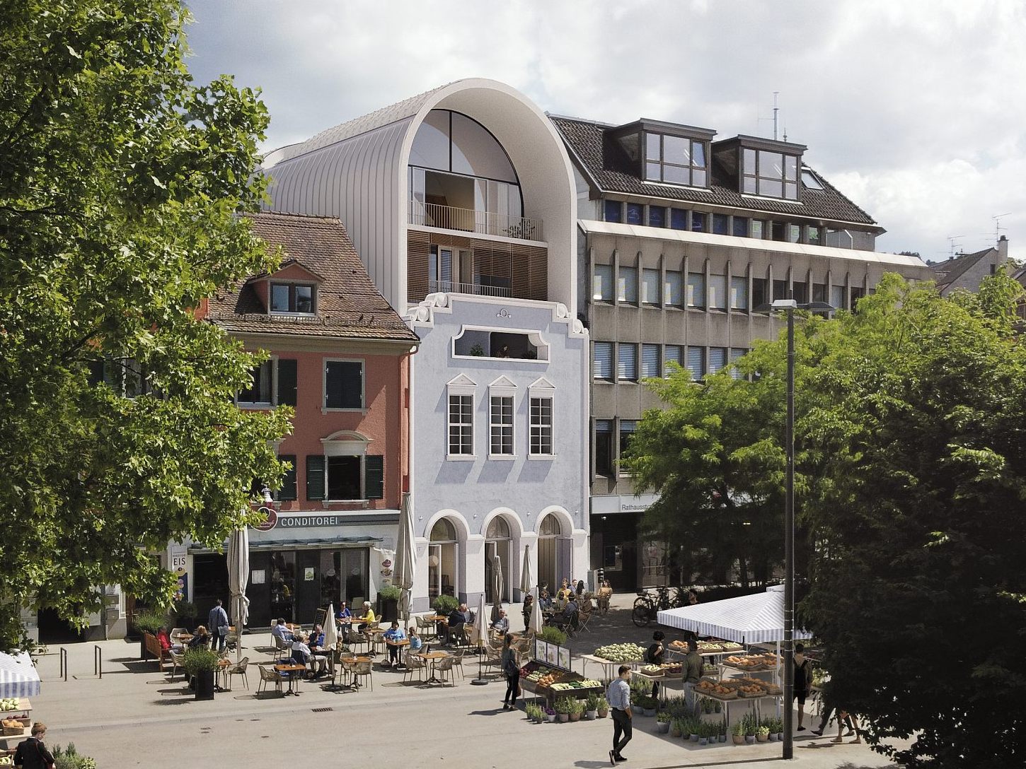 Visualisierung des Stadthotels „kleiner Löwe“ am Kornmarktplatz in Bregenz. Visualisierung des Stadthotels „kleiner Löwe“ am Kornmarktplatz in Bregenz.