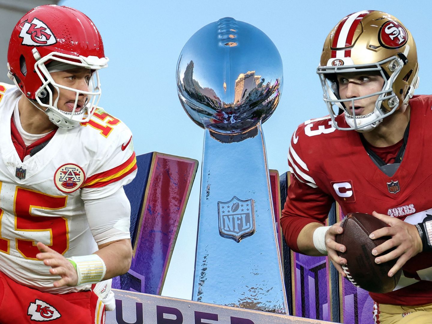 Im Super Bowl treffen die Kansas City Chiefs auf die San Francisco 49ers in Las Vegas. Im Super Bowl treffen die Kansas City Chiefs auf die San Francisco 49ers in Las Vegas.