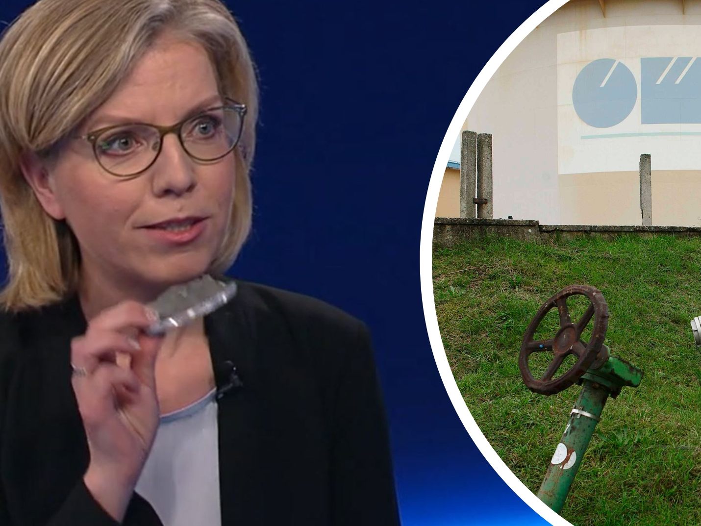 Gewessler mit Stück einer russischen Bombe in der ZIB 2 zum Thema Abhängigkeit von russischem Gas.