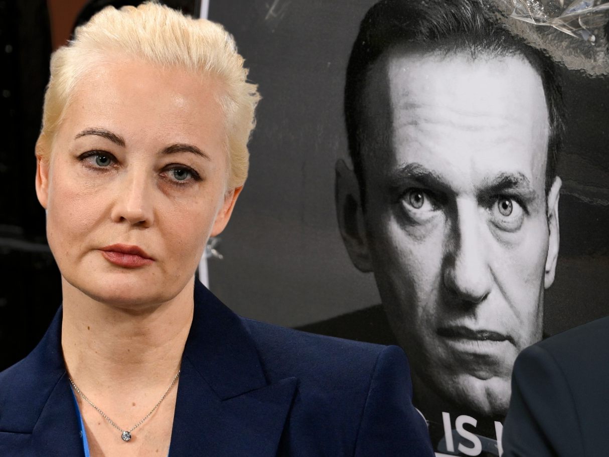 Witwe Julia Nawalnaja (l.) wirft dem Kremsl und Putin (r.) vor die Ermordung ihres Mannes vertuschen zu wollen.