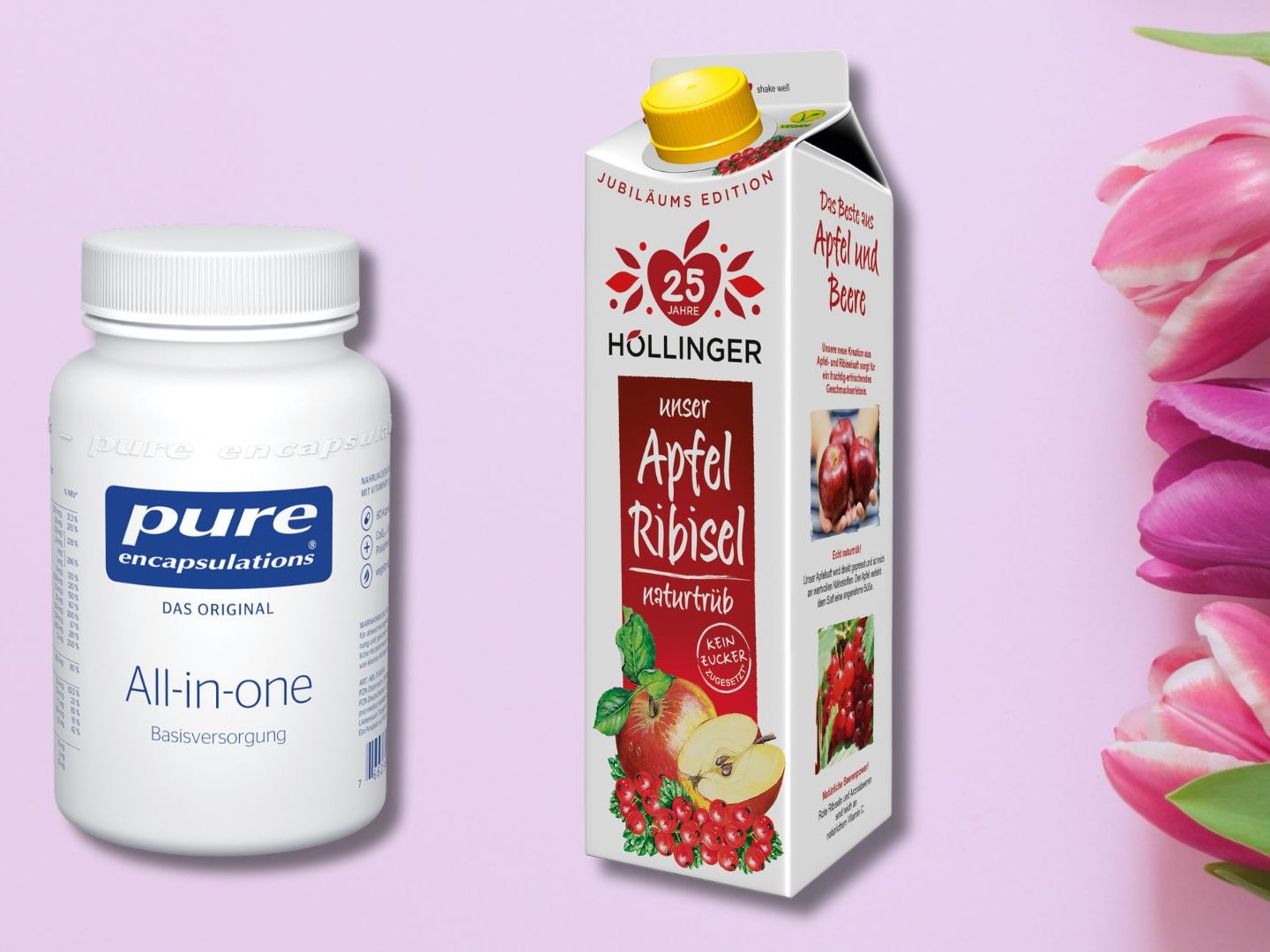 Wir verlosen ein Frühlingspaket mit dem All-in-One Multivitamin von Pure Encapsulations® und dem Apfel-Ribisel-Saft von Höllinger. Wir verlosen ein Frühlingspaket mit dem All-in-One Multivitamin von Pure Encapsulations® und dem Apfel-Ribisel-Saft von Höllinger.