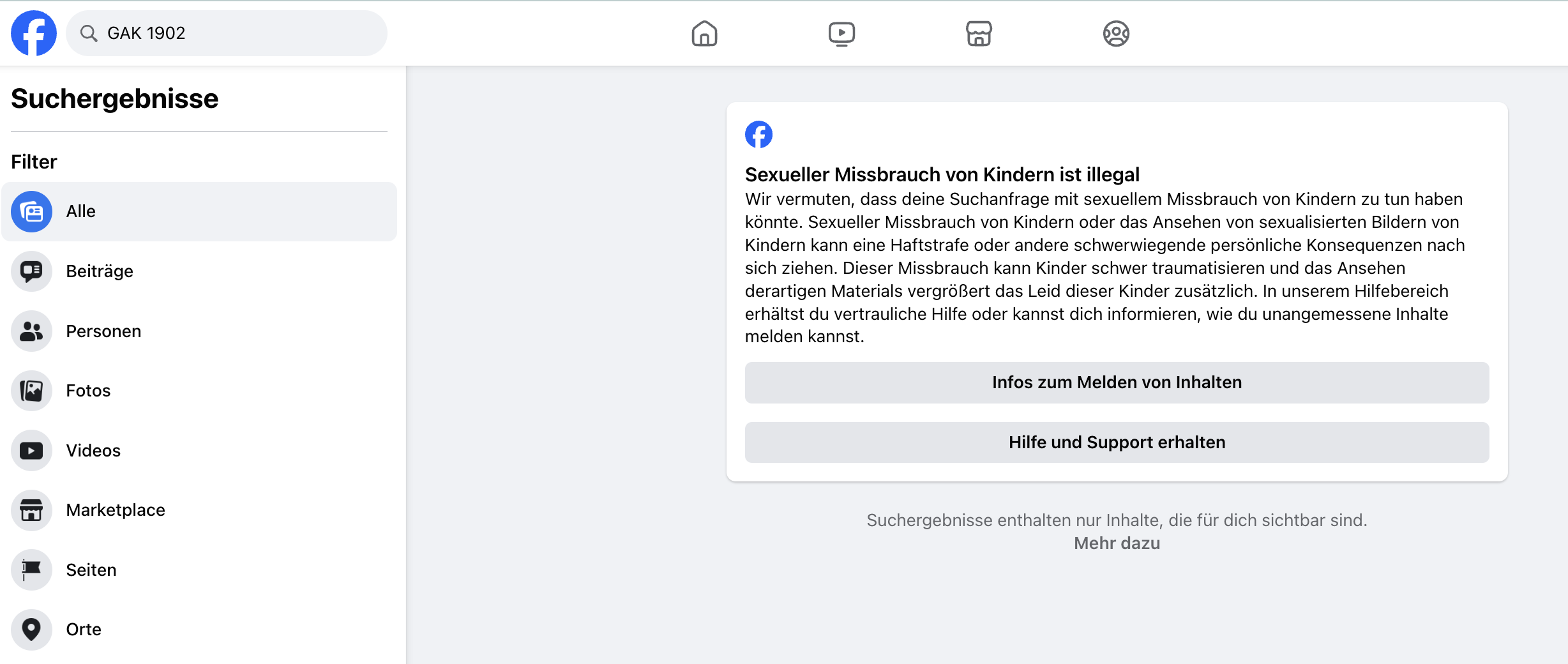 Die Suchanfrage auf Facebook nach "GAK 1902" und die Antwort. Die Suchanfrage auf Facebook nach "GAK 1902" und die Antwort.