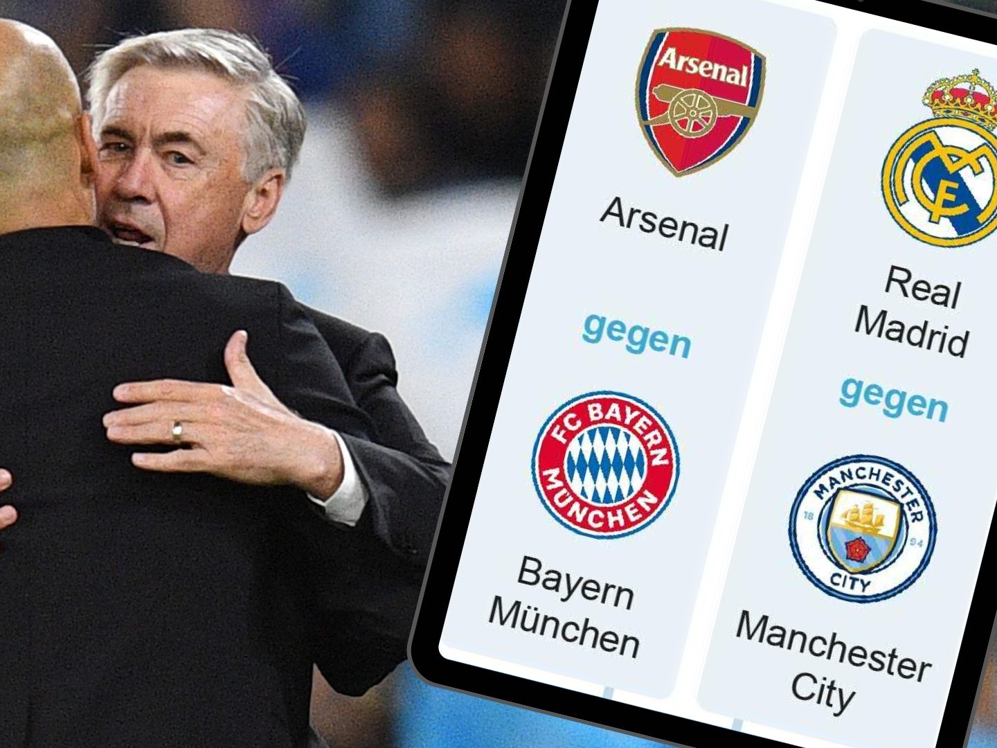 Wiedersehen von Pep Guardiola mit Carlo Ancelotti. Wiedersehen von Pep Guardiola mit Carlo Ancelotti.
