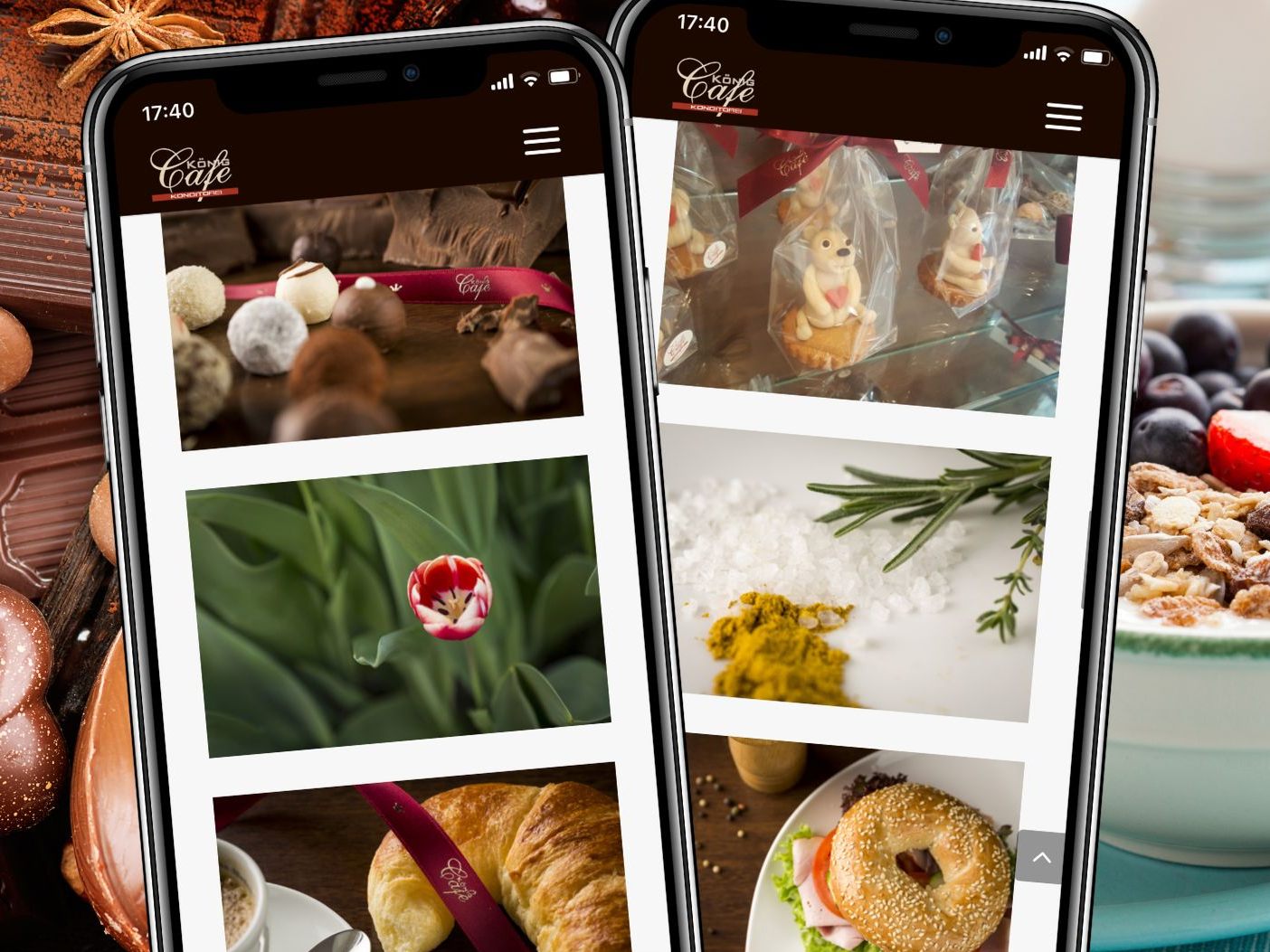 Das Café ist auf Pralinen und Torten spezialisiert, bietet aber unter anderem auch Frühstück, Mittagessen und Eiscreme an. Das Café ist auf Pralinen und Torten spezialisiert, bietet aber unter anderem auch Frühstück, Mittagessen und Eiscreme an.