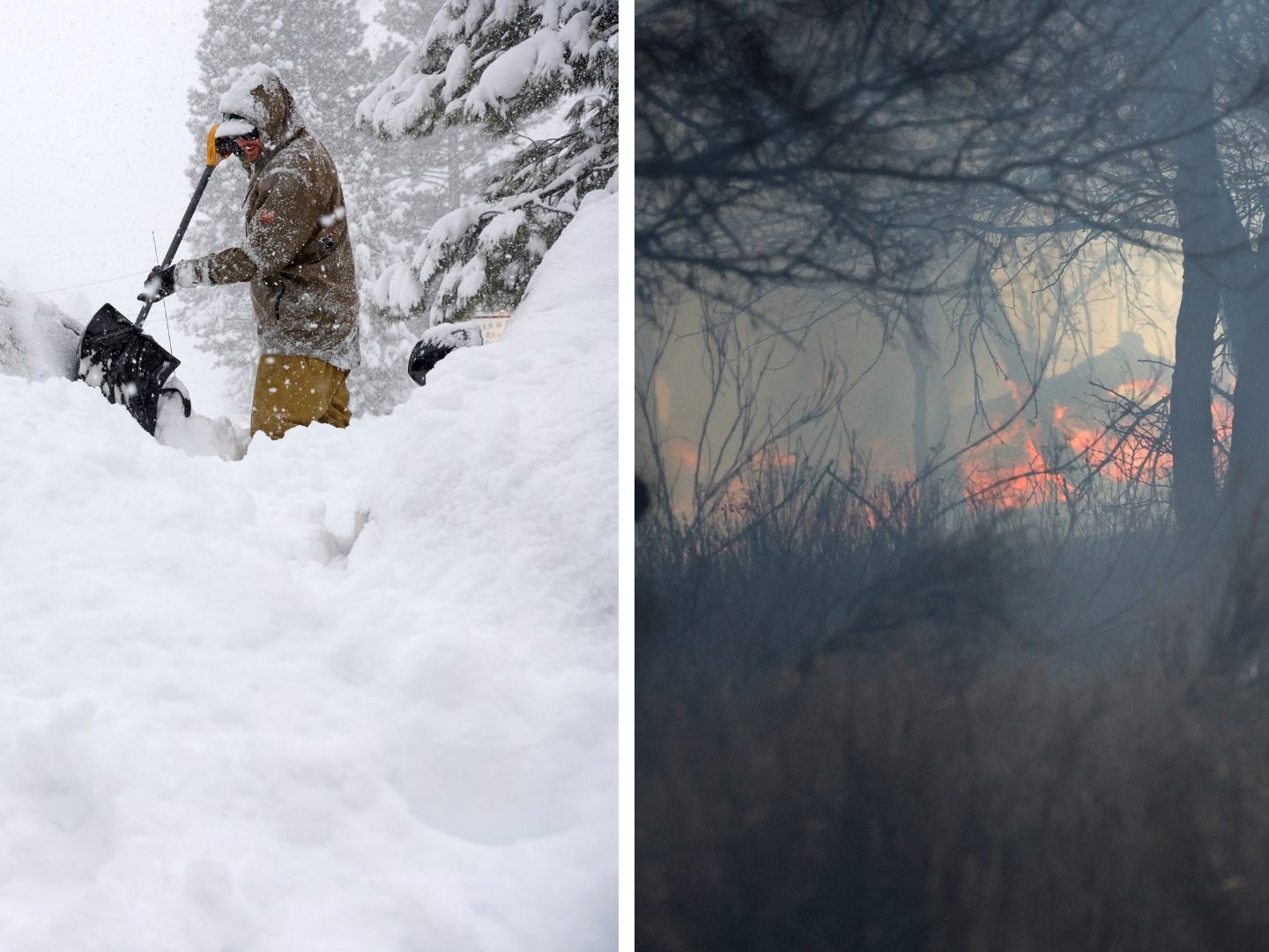 Wintersturm und "Monsterfeuer": Wetterextreme in den USA. Wintersturm und "Monsterfeuer": Wetterextreme in den USA.
