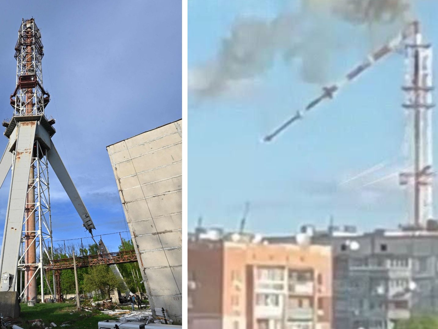 Fernsehturm in Charkiw nach Angriff eingestürzt.