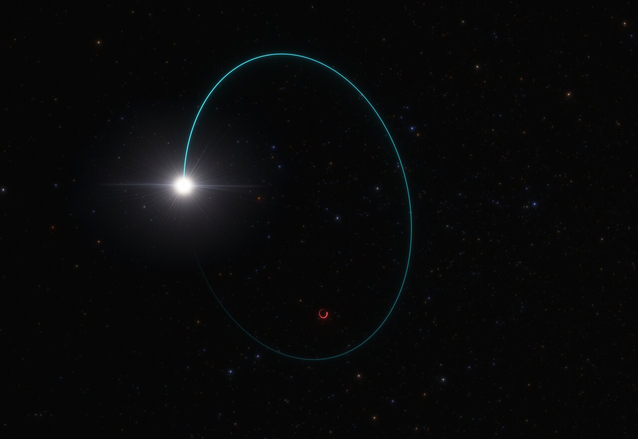 Künstlerische Darstellung des Systems mit dem massereichsten stellaren schwarzen Loch in unserer Galaxie Künstlerische Darstellung des Systems mit dem massereichsten stellaren schwarzen Loch in unserer Galaxie