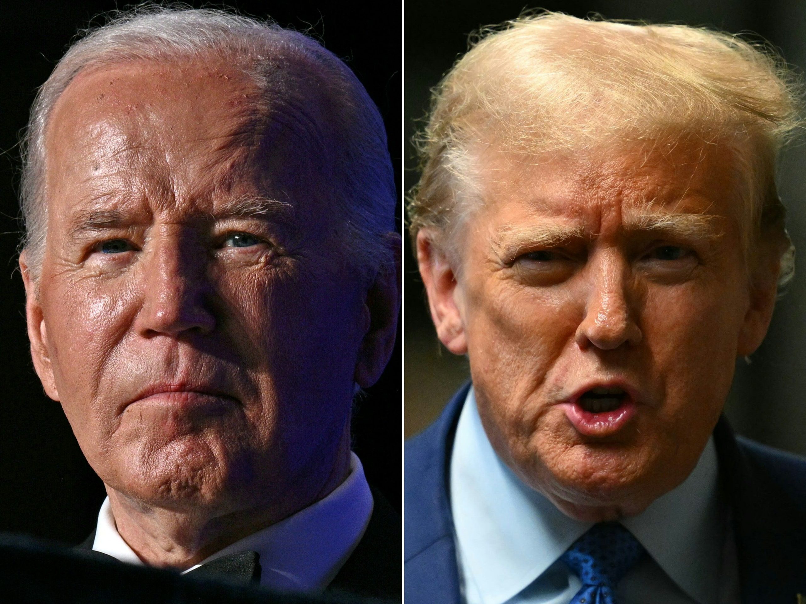 Diese Bildkombination zeigt US-Präsident Joe Biden und Ex-Präsident Donald Trump bei öffentlichen Auftritten im April und Mai 2024. Biden forderte Trump zu zwei TV-Debatten heraus, die Trump annahm. 