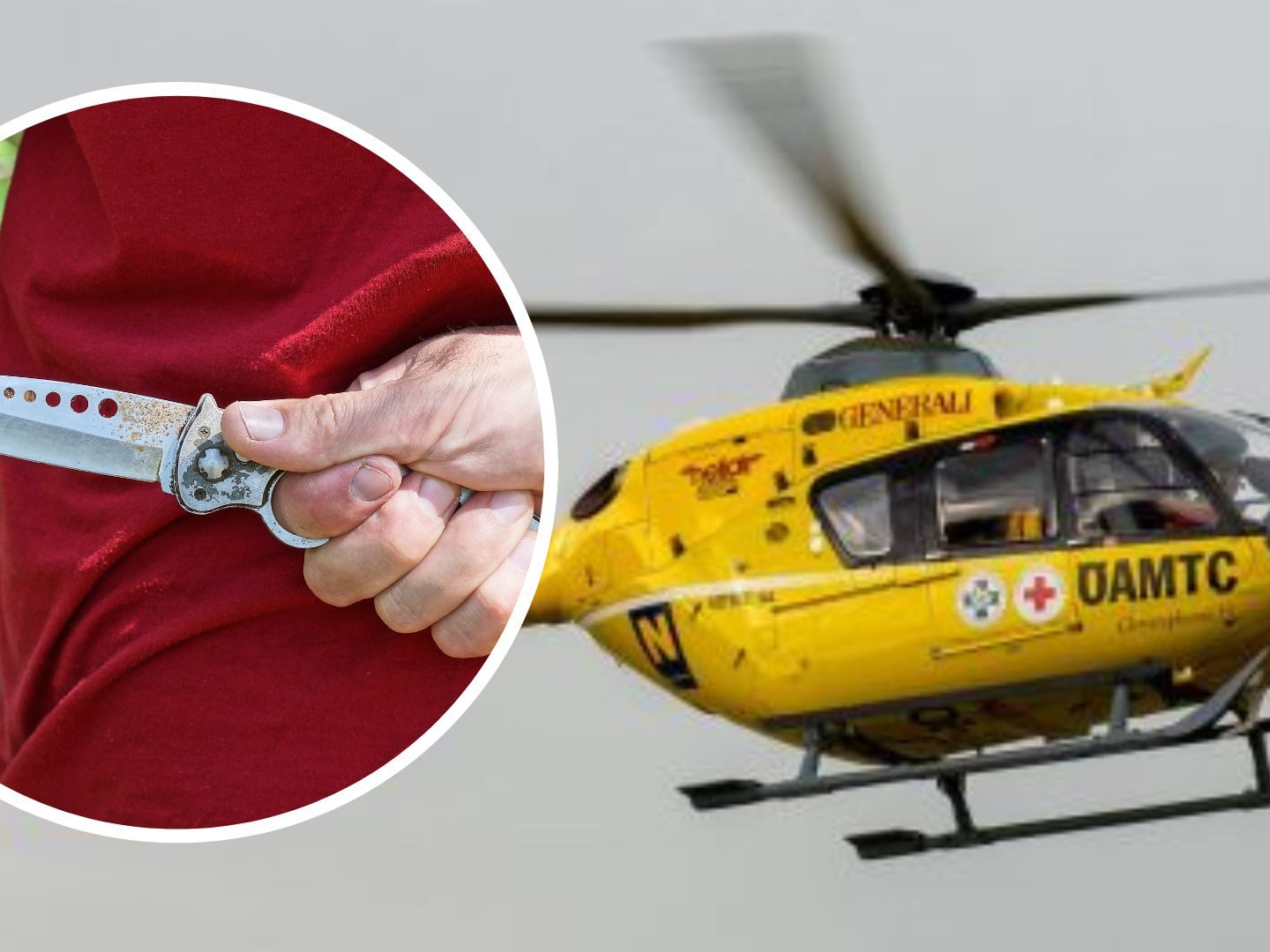 Der mit einem Messer schwer verletzte 47-Jährige musste mit einem Rettungshubschrauber ins Krankenhaus gebracht werden. Der mit einem Messer schwer verletzte 47-Jährige musste mit einem Rettungshubschrauber ins Krankenhaus gebracht werden.
