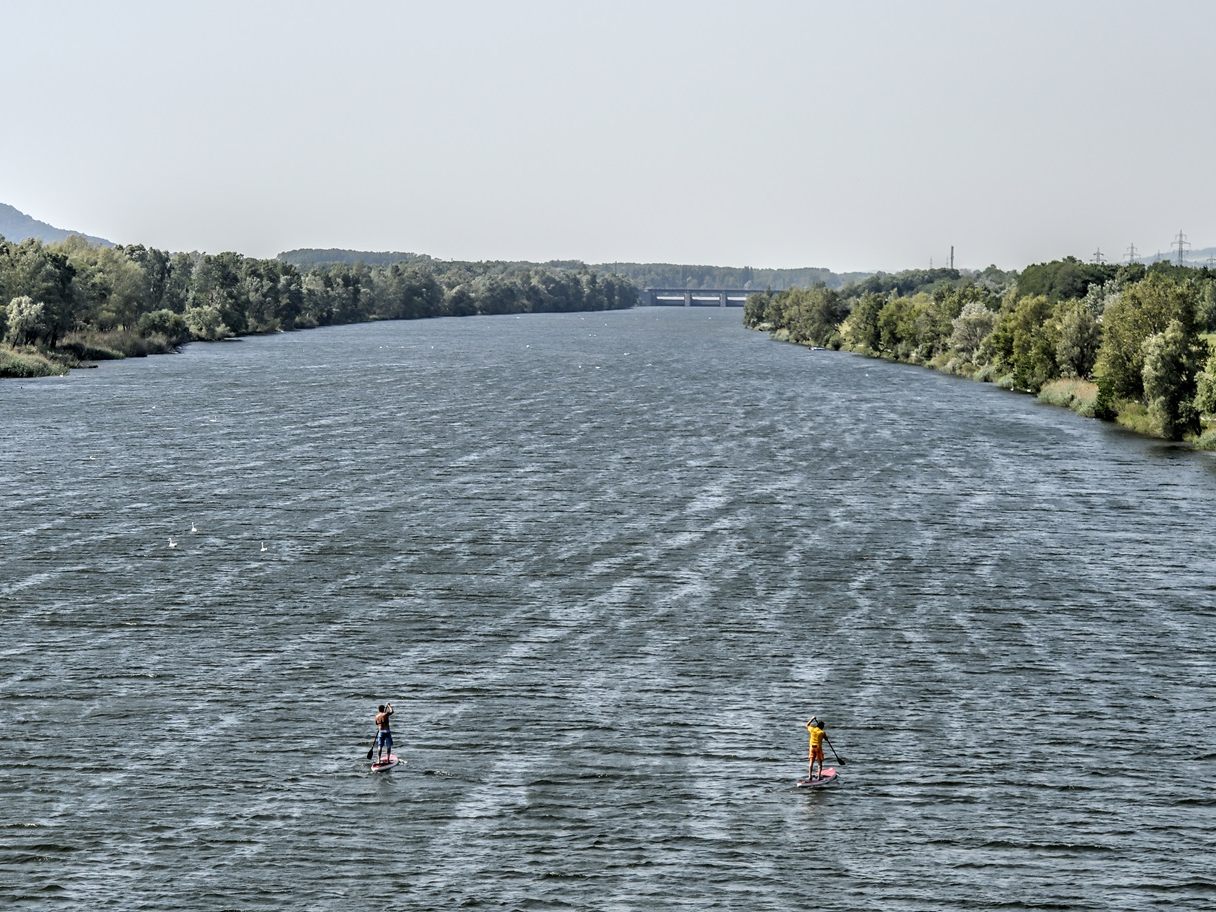 Die Neue Donau in Wien ist das Badeverbot wegen des Donauhochwassers los.
