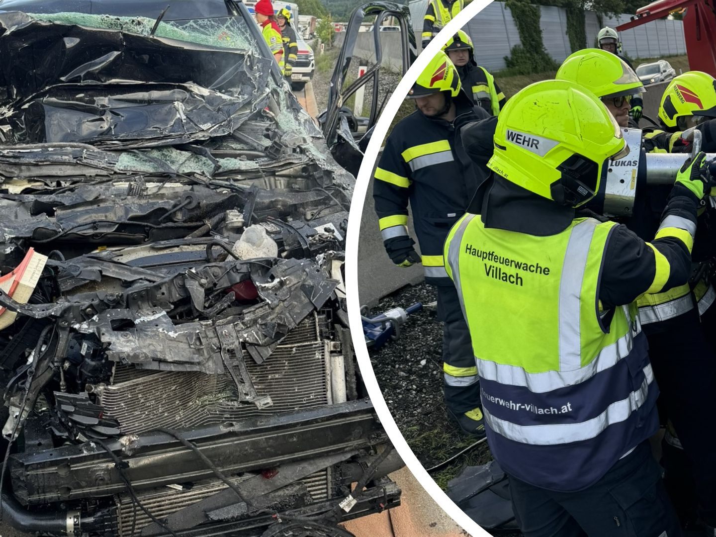 Die 44-Jährige wurde von den Einsatzkräften aus dem Auto befreit. Die 44-Jährige wurde von den Einsatzkräften aus dem Auto befreit.