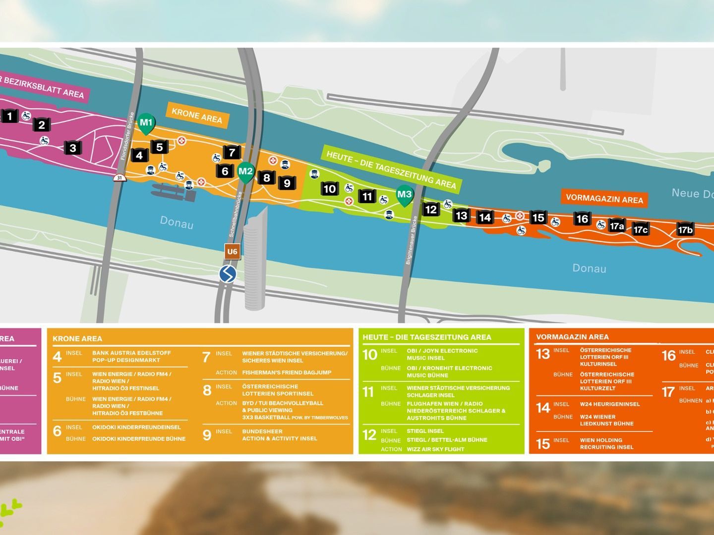 Alle Bühnen und Stationen beim Wiener Donauinselfest 2024 im Überblick.