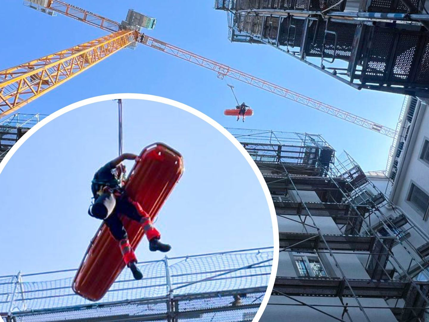 Rettungseinsatz im Dachgeschoß einer Baustelle in Wien-Währing.