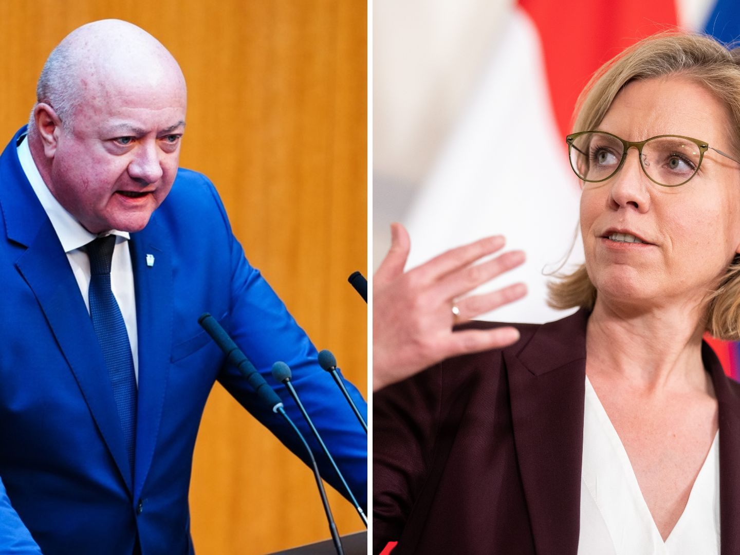 Stocker (links) kündigte Strafanzeige gegen Gewessler (rechts) an. Stocker (links) kündigte Strafanzeige gegen Gewessler (rechts) an.