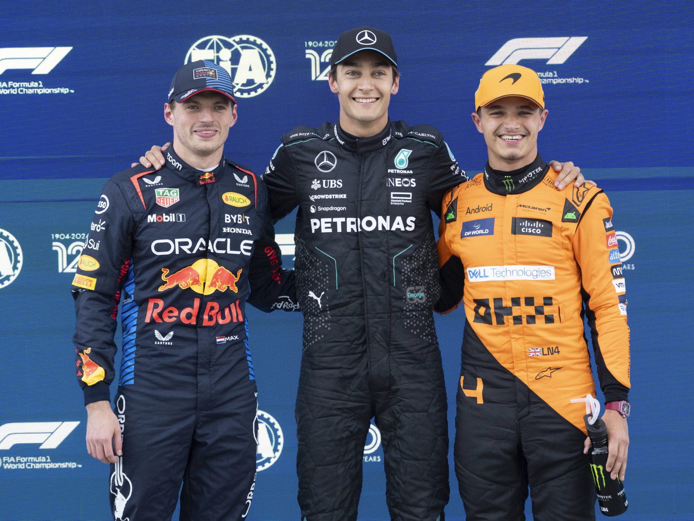 Max Verstappen, George Russell und Lando Norris. Max Verstappen, George Russell und Lando Norris.