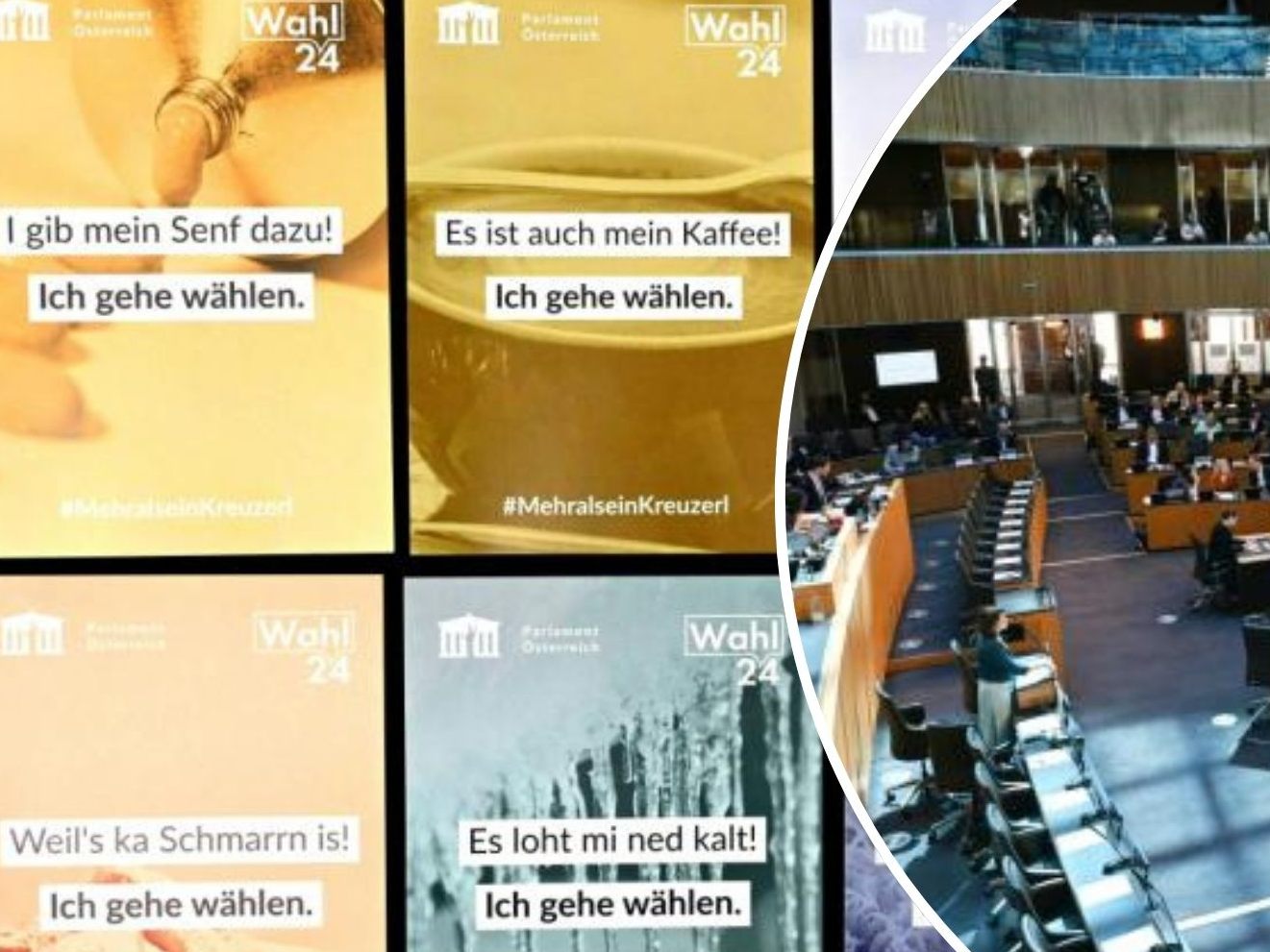 Das Parlament macht schon für auf die Nationalratswahl im September aufmerksam.