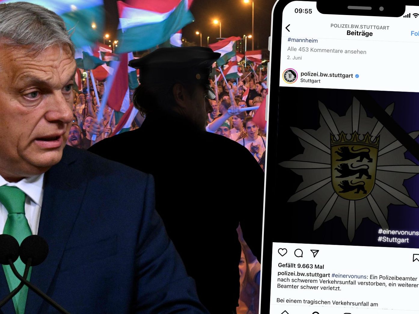 Nach dem EM-Match zwischen Ungarn und Schottland reist der ungarische Ministerpräsident Viktor Orbán, begleitet von einer Polizeieskorte, wieder ab.