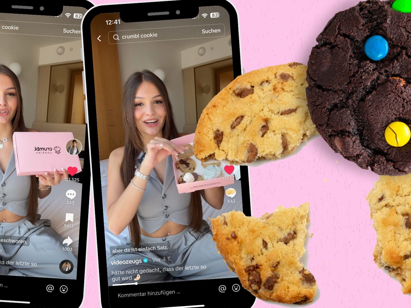 In einem neuen Video auf TikTok zeigt die beliebte Influencerin Feli, bekannt unter dem Namen Videozeugs, wie sie die berühmten Crumble Cookies aus den USA probiert. In einem neuen Video auf TikTok zeigt die beliebte Influencerin Feli, bekannt unter dem Namen Videozeugs, wie sie die berühmten Crumble Cookies aus den USA probiert.