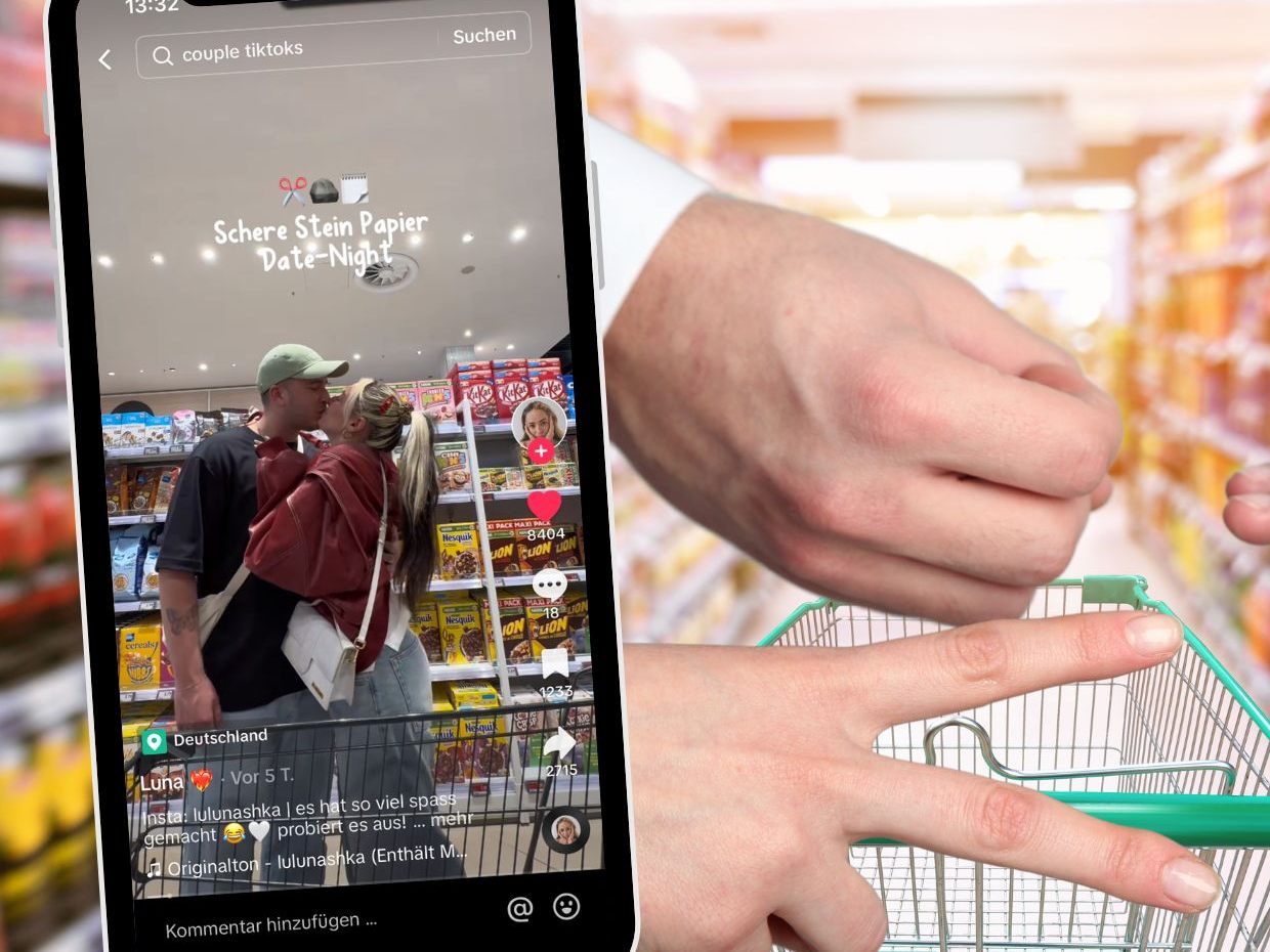 Ein unterhaltsames Video zeigt, wie ein Paar den Supermarktbesuch in ein spannendes Schere-Stein-Papier-Spiel verwandelt. Ein unterhaltsames Video zeigt, wie ein Paar den Supermarktbesuch in ein spannendes Schere-Stein-Papier-Spiel verwandelt.
