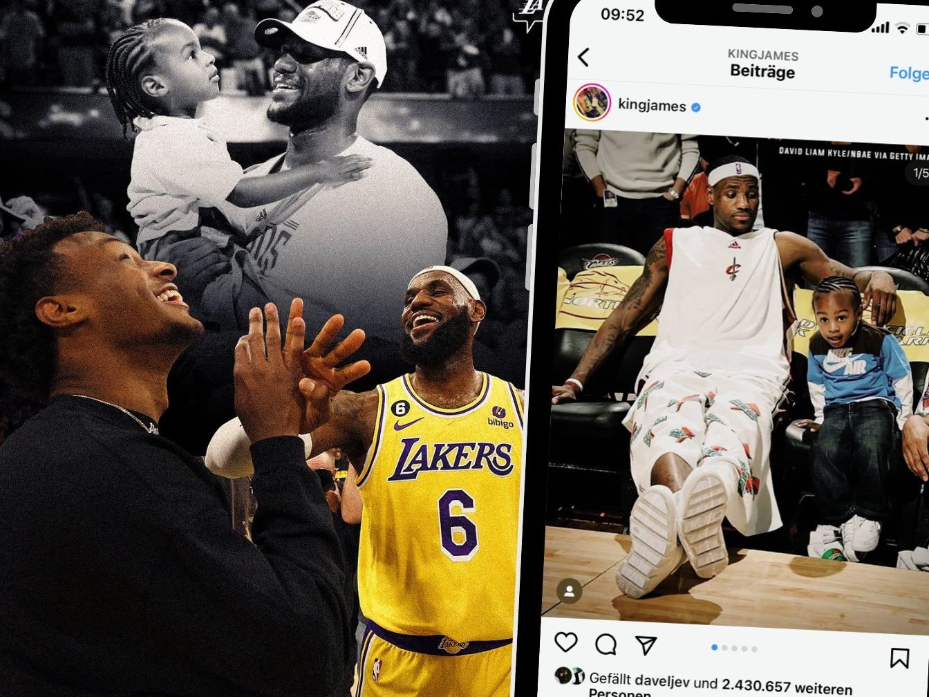 Bei den Los Angeles Lakers könnten bald Vater und Sohn der Familie James Basketball-Geschichte schreiben. Bei den Los Angeles Lakers könnten bald Vater und Sohn der Familie James Basketball-Geschichte schreiben.
