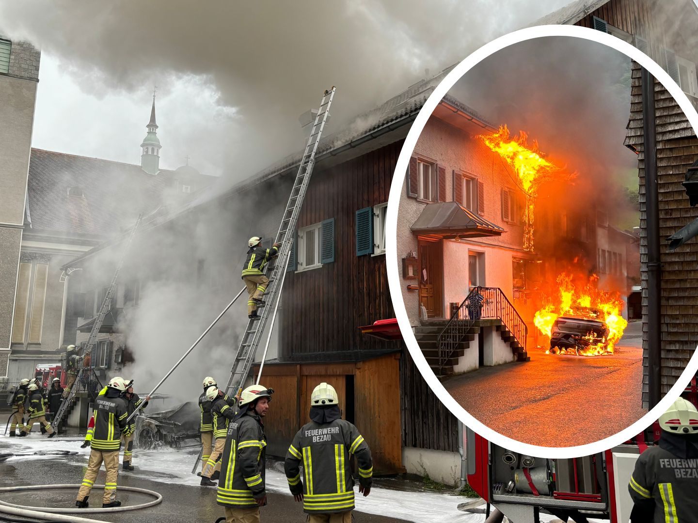 Feuer griff von Auto auf Gasthaus über